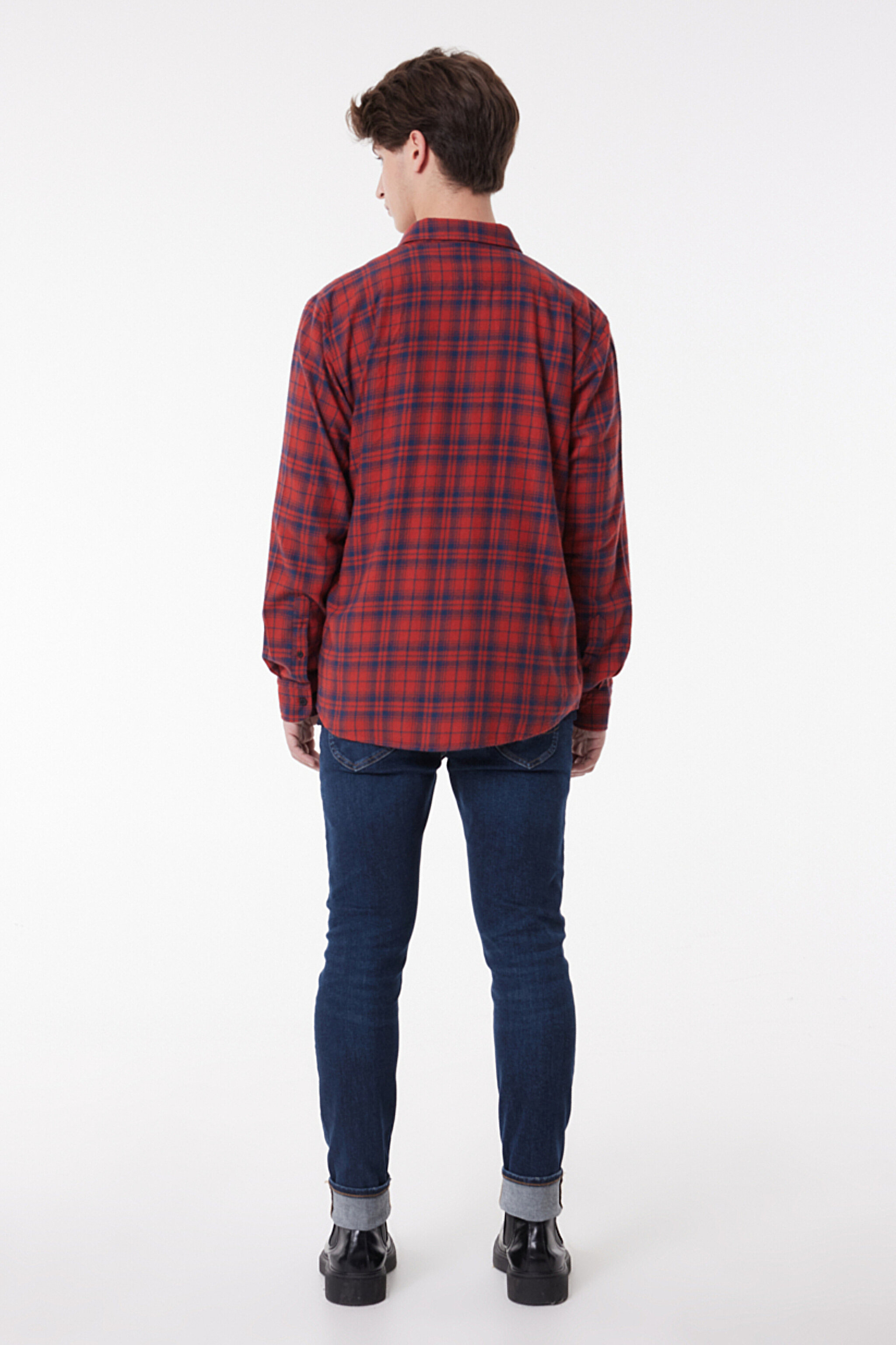 Regular Fit Normal Kesim %100 Pamuk Uzun Kollu Gömlek - Red-L69HCAOE (görsel 5)