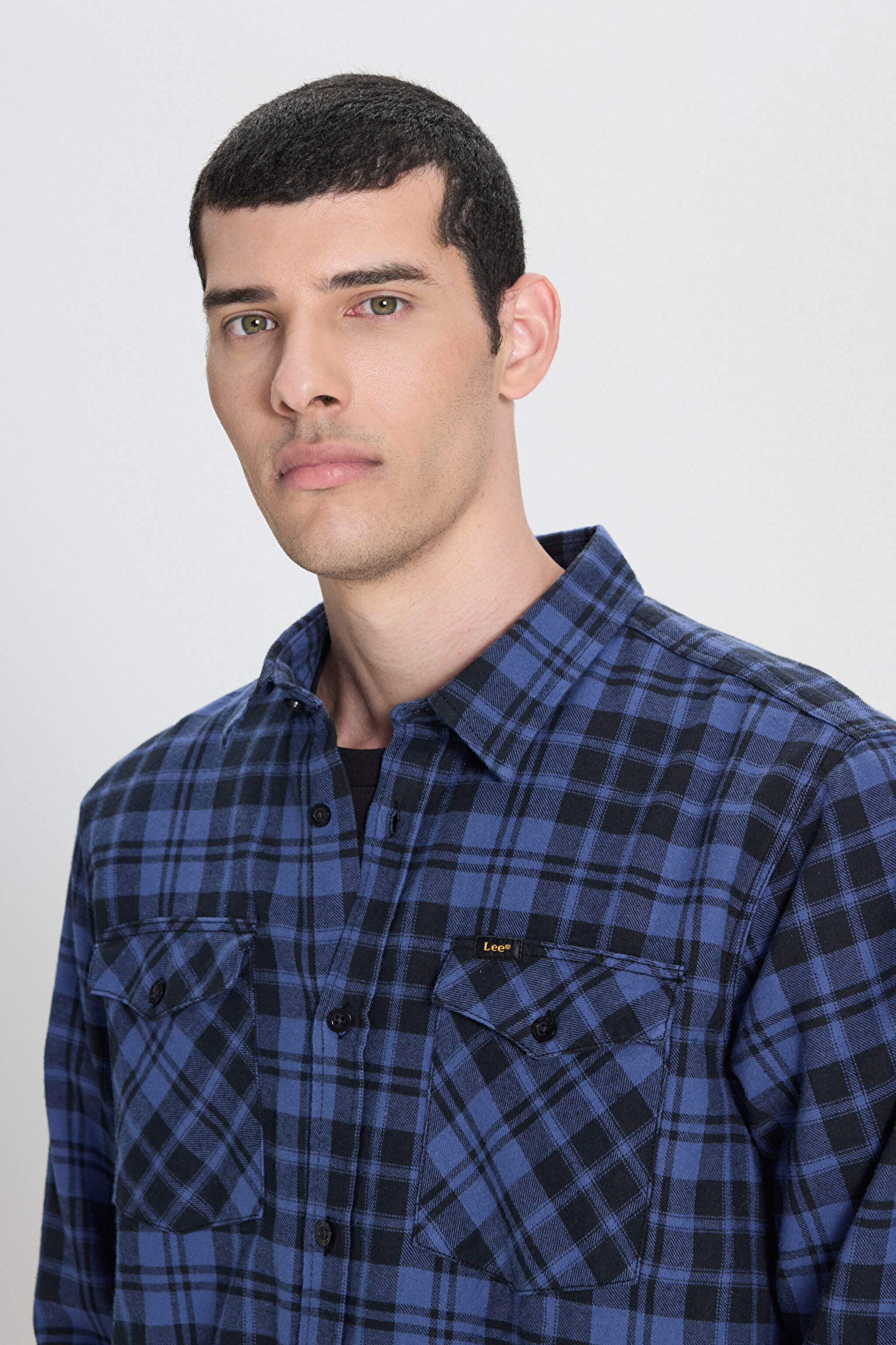 Regular Fit Normal Kesim %100 Pamuk Ekose Mavi Siyah Gömlek - Black-L69HTM01 (görsel 4)
