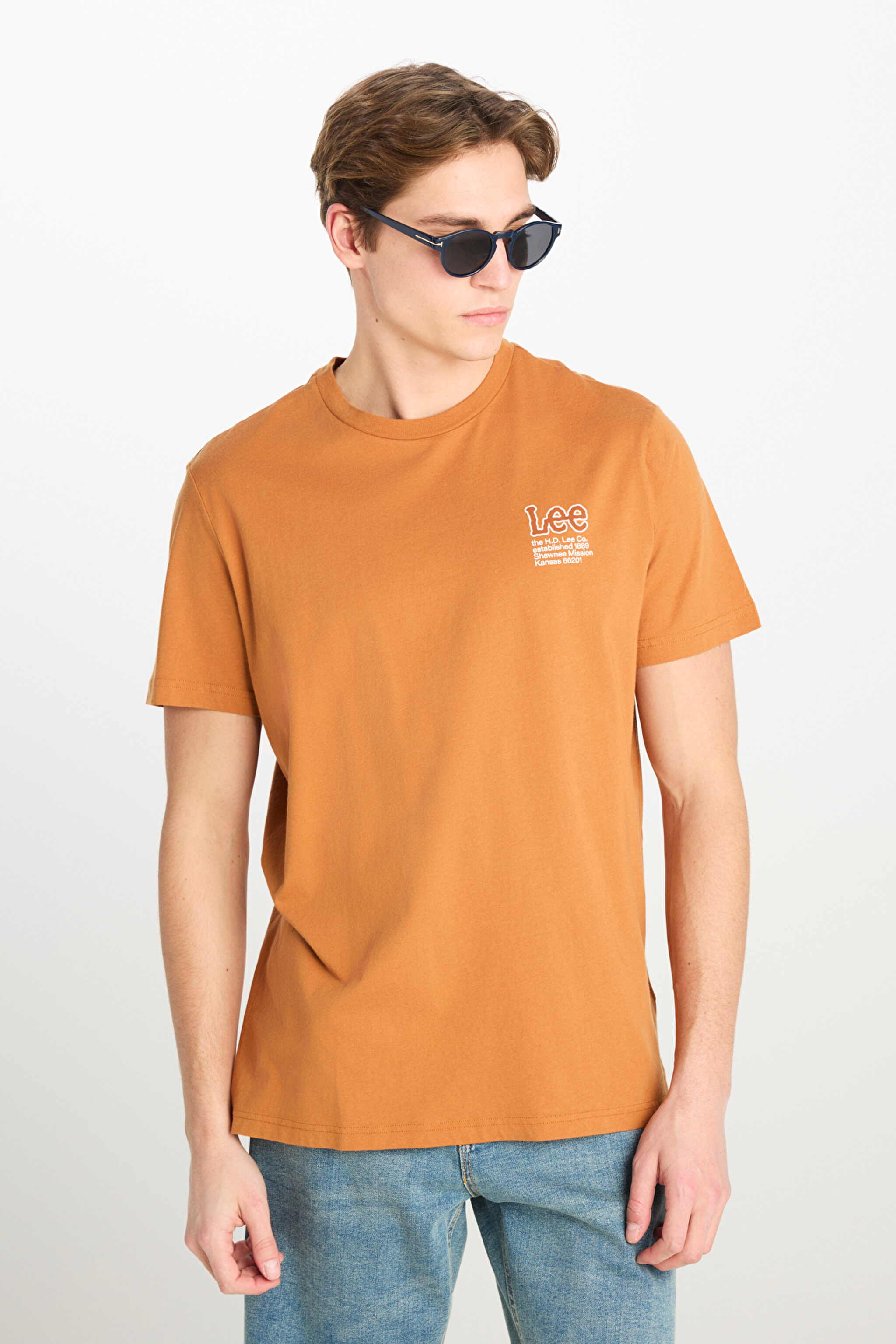 Regular Fit Normal Kesim %100 Pamuk Bisiklet Yaka Karamel Tişört - Caramel-L69JFQ99