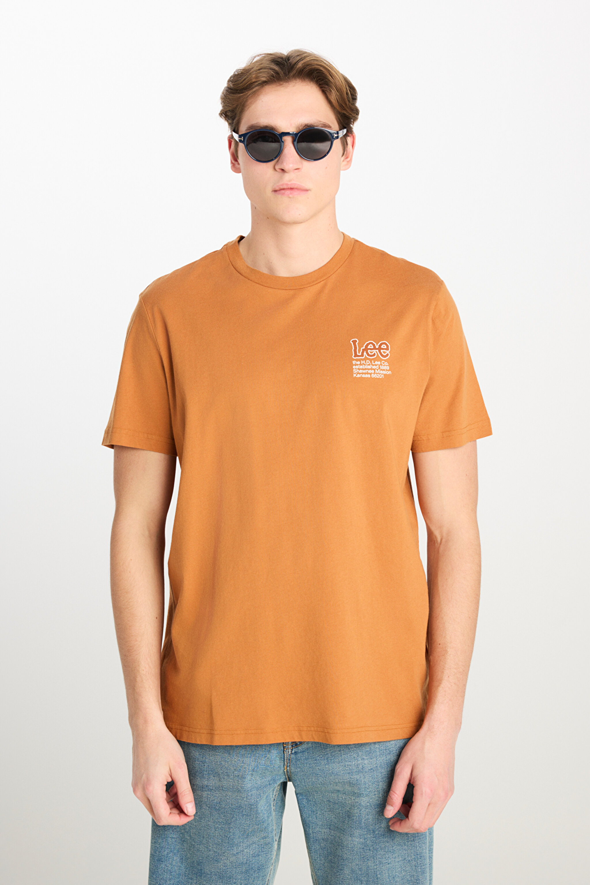 Regular Fit Normal Kesim %100 Pamuk Bisiklet Yaka Karamel Tişört - Caramel-L69JFQ99 (görsel 2)