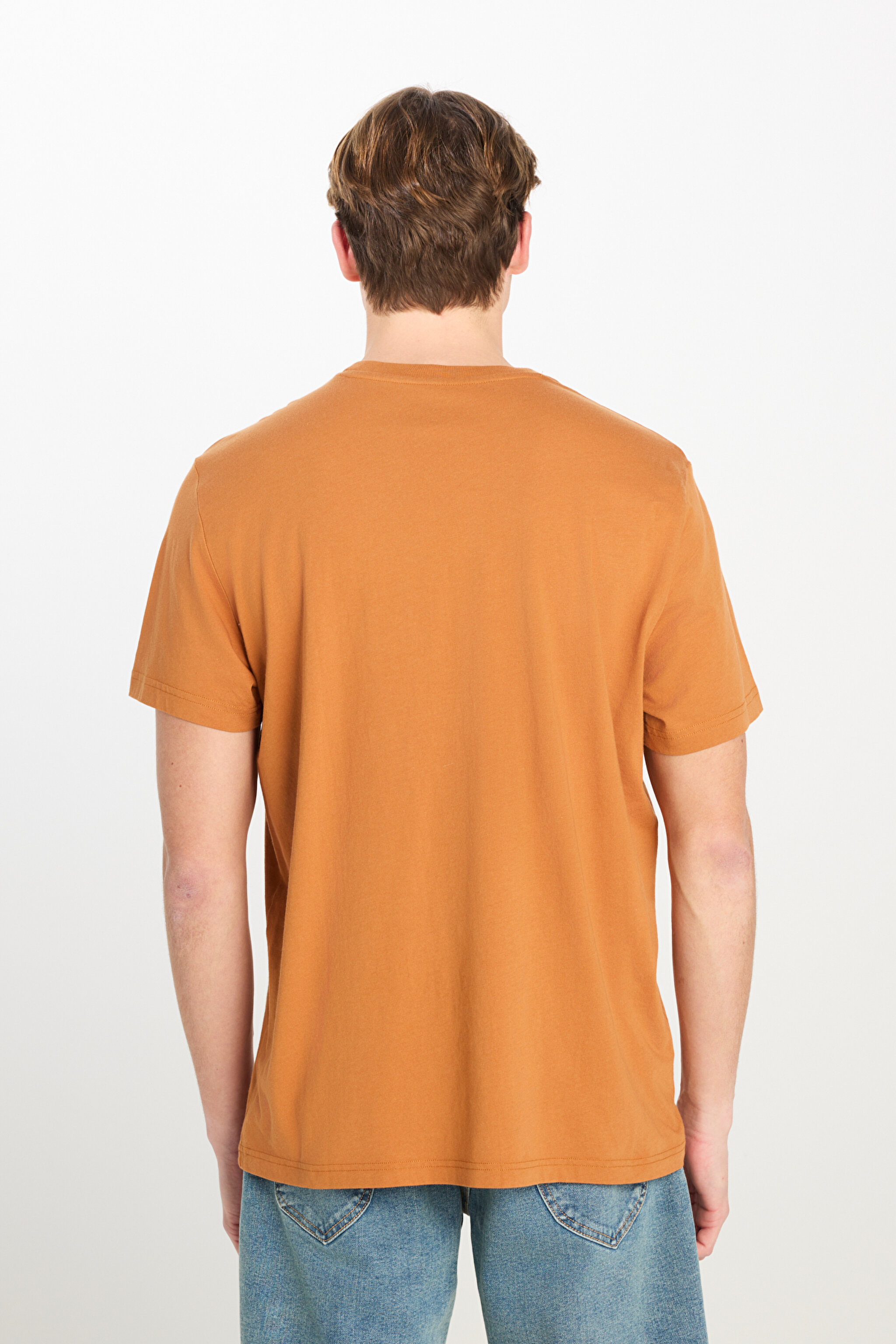 Regular Fit Normal Kesim %100 Pamuk Bisiklet Yaka Karamel Tişört - Caramel-L69JFQ99 (görsel 5)