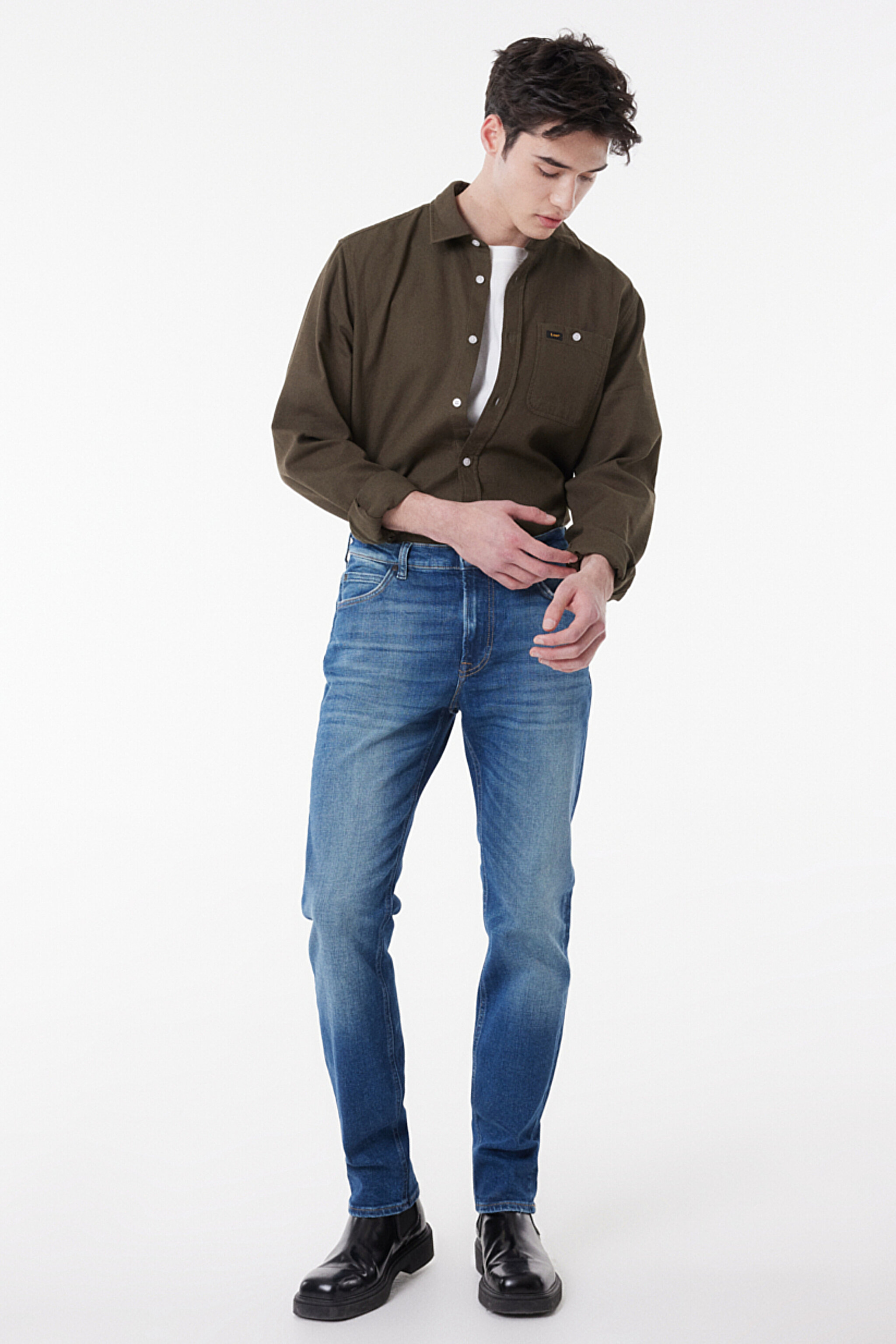 Slim Fit Dar Kesim Normal Bel Mavi Esnek Rider Jean Denim Kot Pantolon - Mid Blue-L701065XT (görsel 2)
