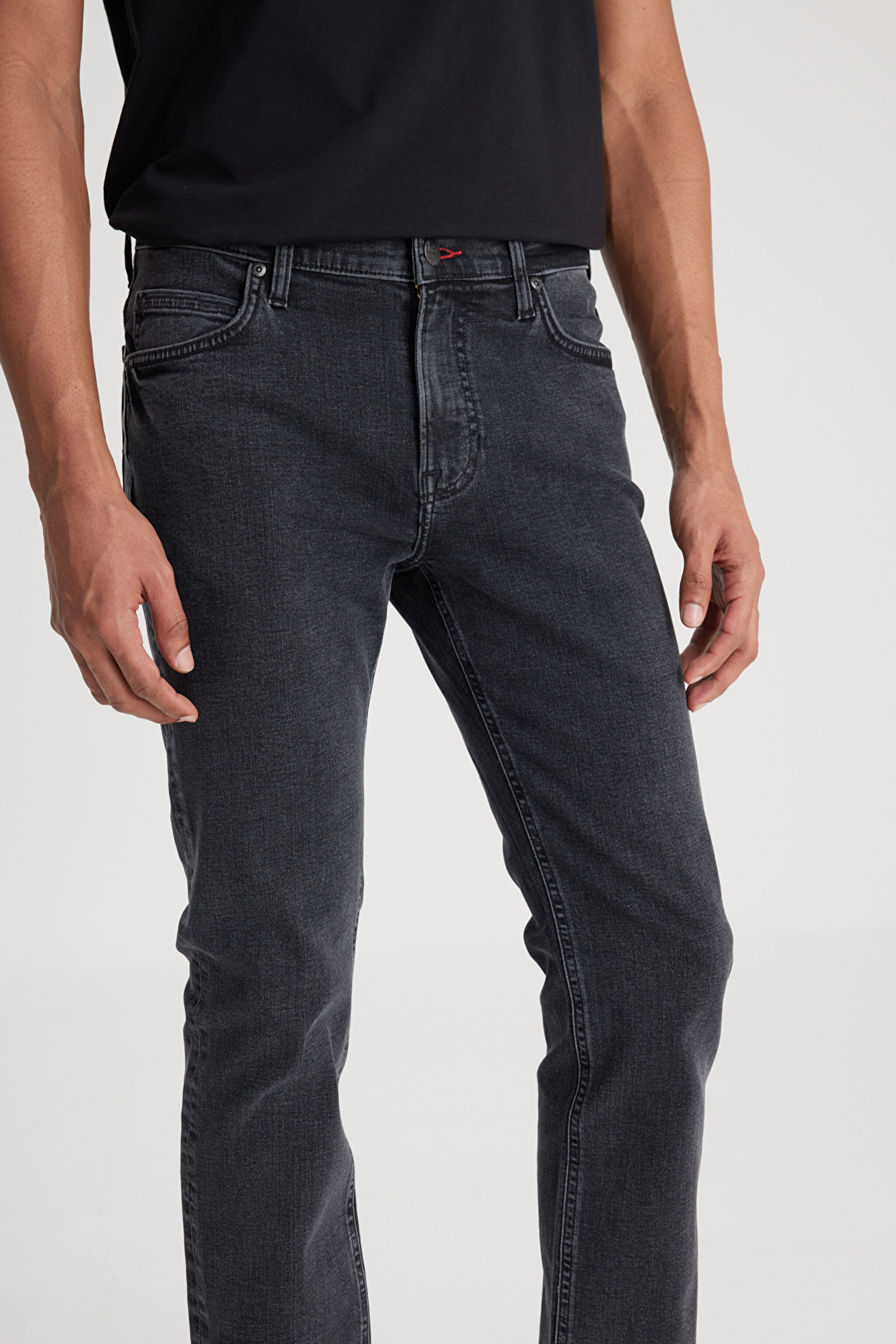 Slim Fit Dar Kesim Normal Bel Dar Paça Rider Siyah Jean Kot Pantolon - Black-L701071001 (görsel 3)