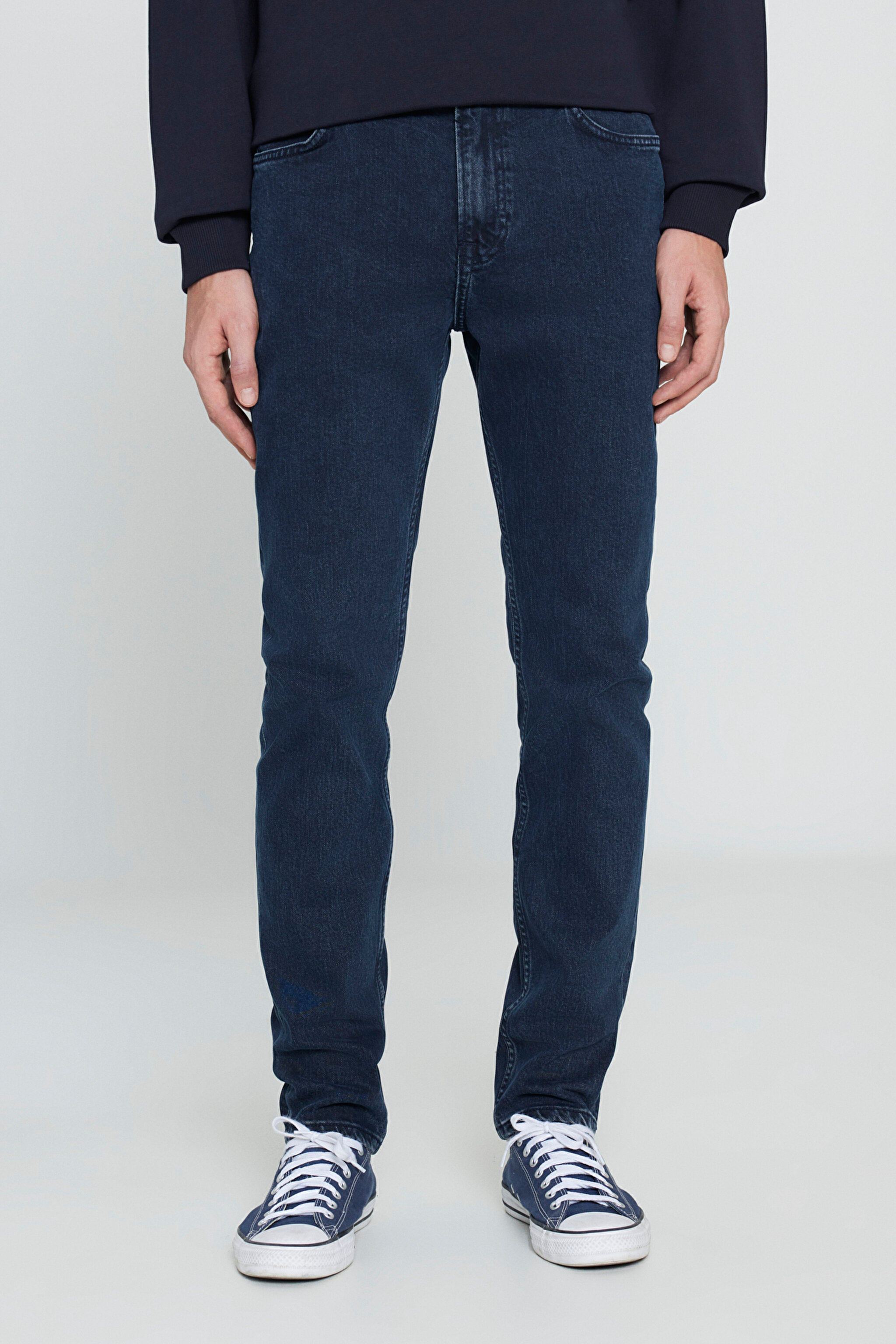 Slim Fit Dar Kesim Normal Bel Dar Paça Rider Koyu Lacivert Pamuklu Esnek Jean Denim Pantolon - Dark Room-L701162575 (görsel 3)