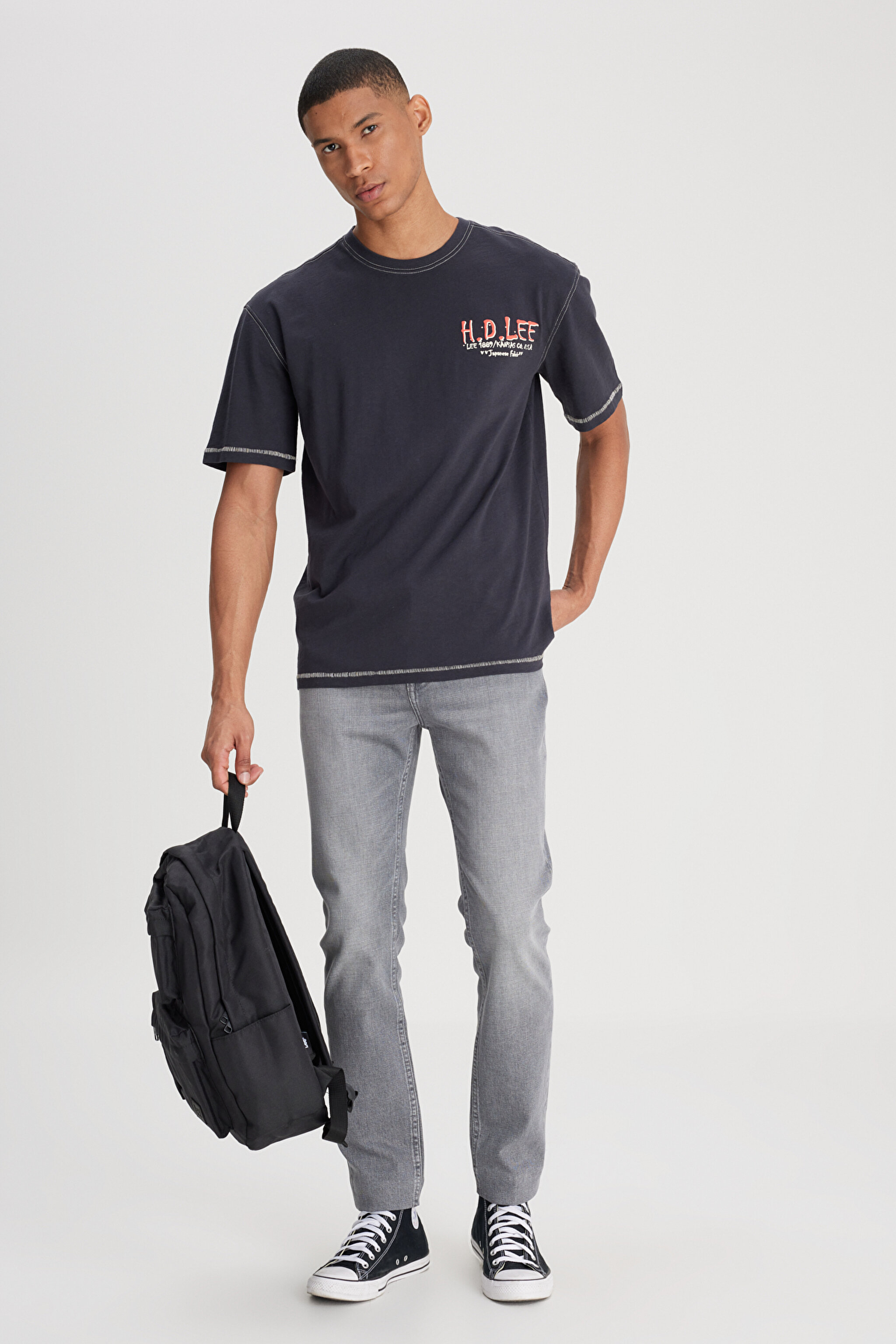 Slim Fit Dar Kesim Normal Bel Dar Paça Rider Açık Gri Jean Kot Pantolon