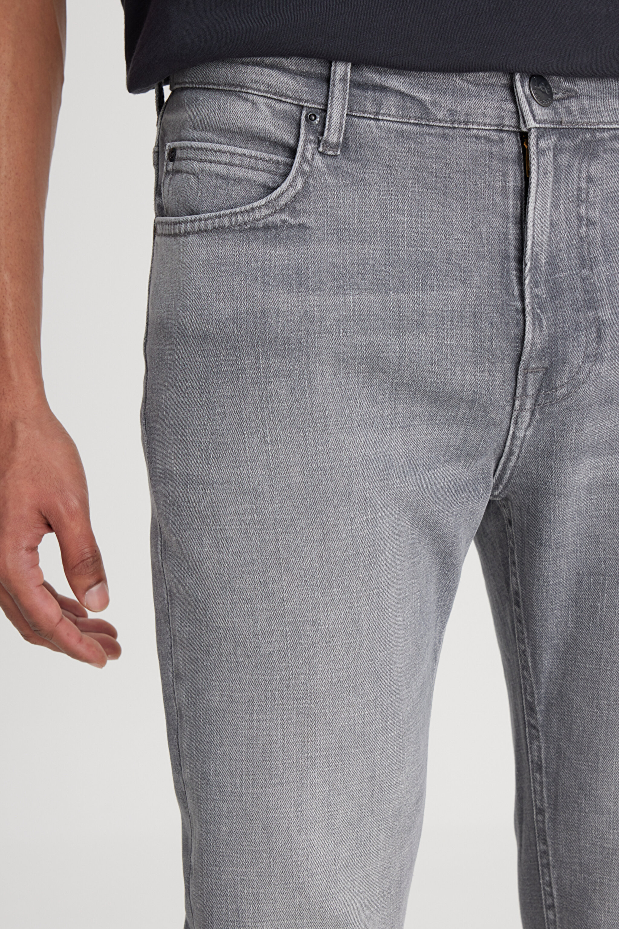 Slim Fit Dar Kesim Normal Bel Dar Paça Rider Açık Gri Jean Kot Pantolon - Worn in Mid Grey-L701201942F59 (görsel 3)