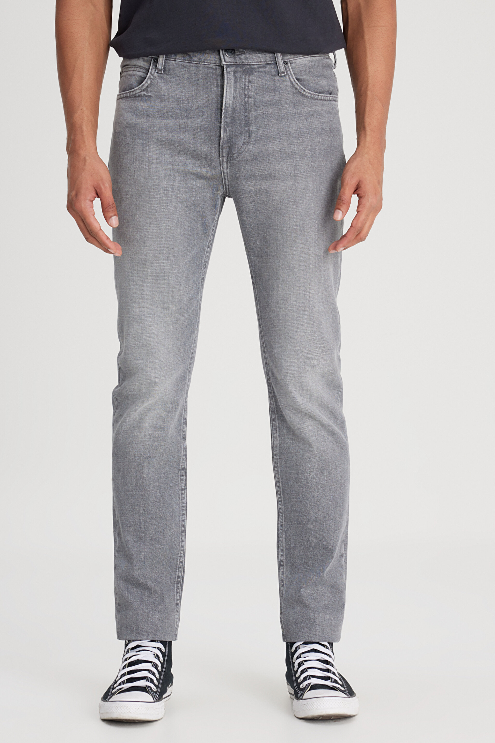 Slim Fit Dar Kesim Normal Bel Dar Paça Rider Açık Gri Jean Kot Pantolon - Worn in Mid Grey-L701201942F59 (görsel 5)