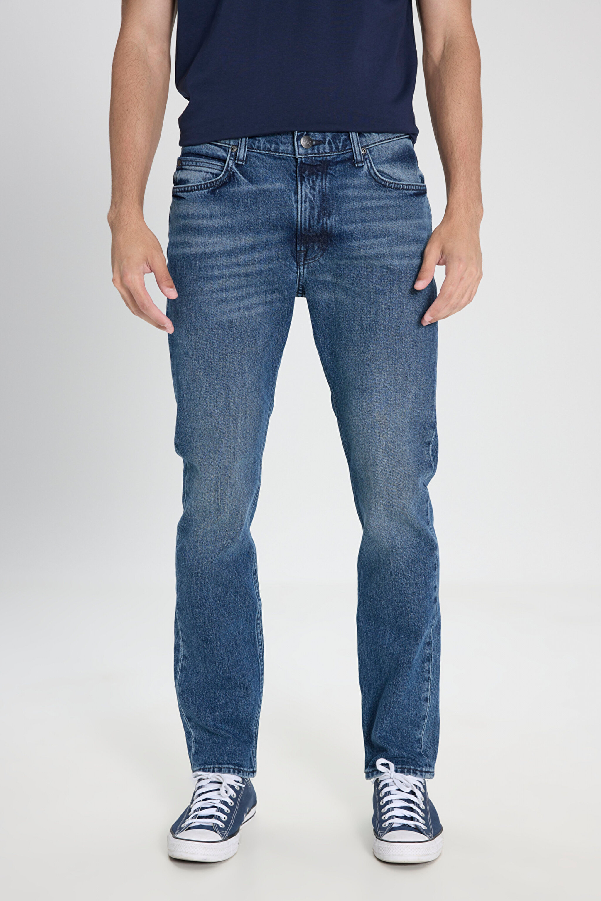 Rider Slim Fit Dar Kesim Normal Bel Dar Paça Mavi Jean Denim Pantolon - Blue Abyss-L7015620561 (görsel 2)