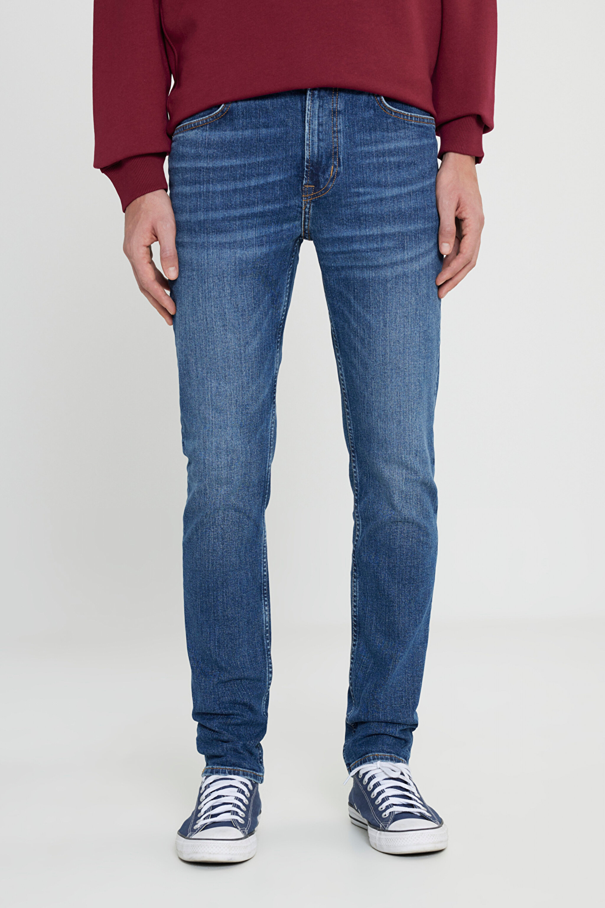 Rider Slim Fit Dar Kesim Normal Bel Esnek Jean Kot Pantolon - Deep Water-L701PXEE (görsel 3)