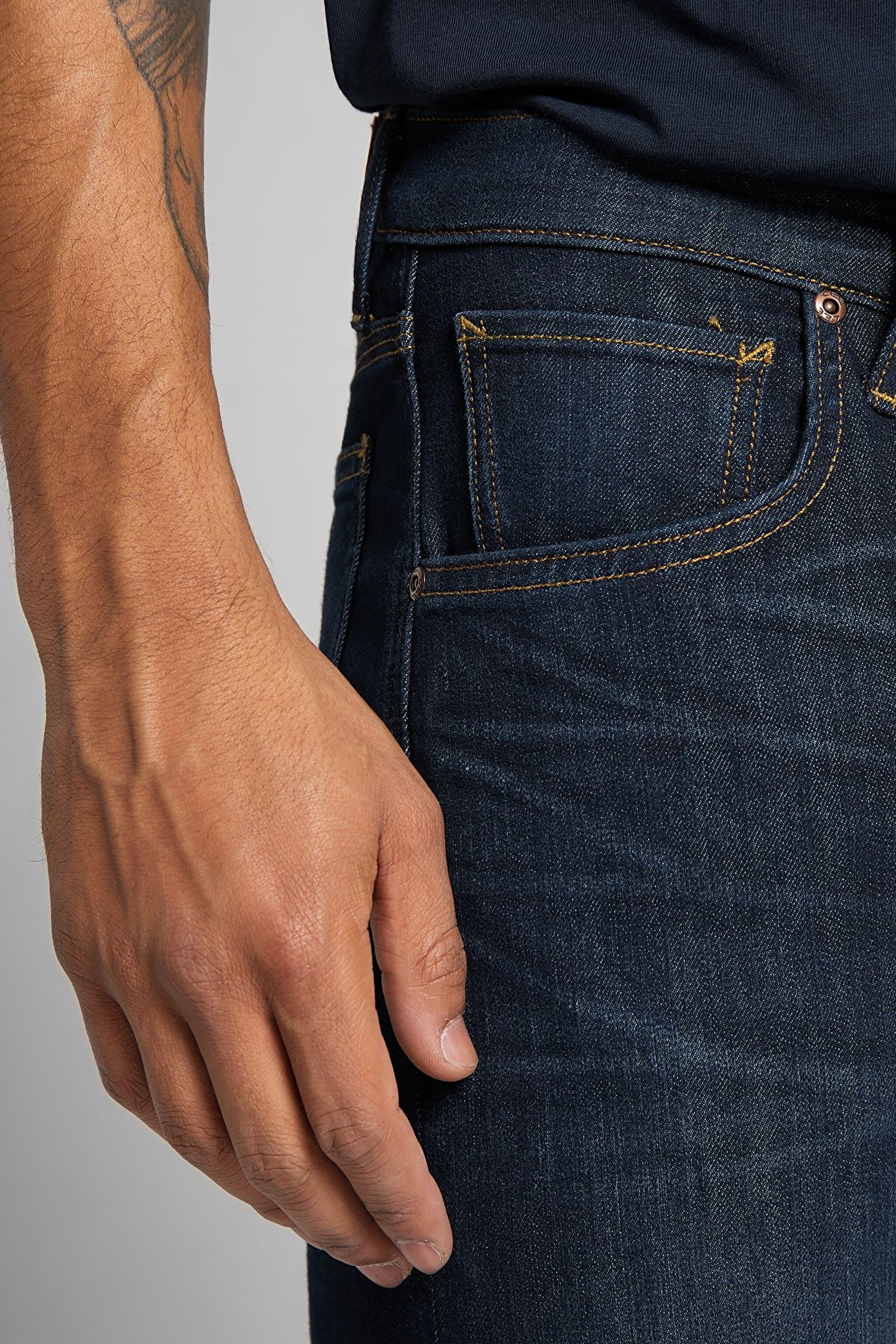 Daren Straight Fit Normal Bel Denim Esnek Jean Kot Pantolon - Dark Blue-L706AADB (görsel 5)