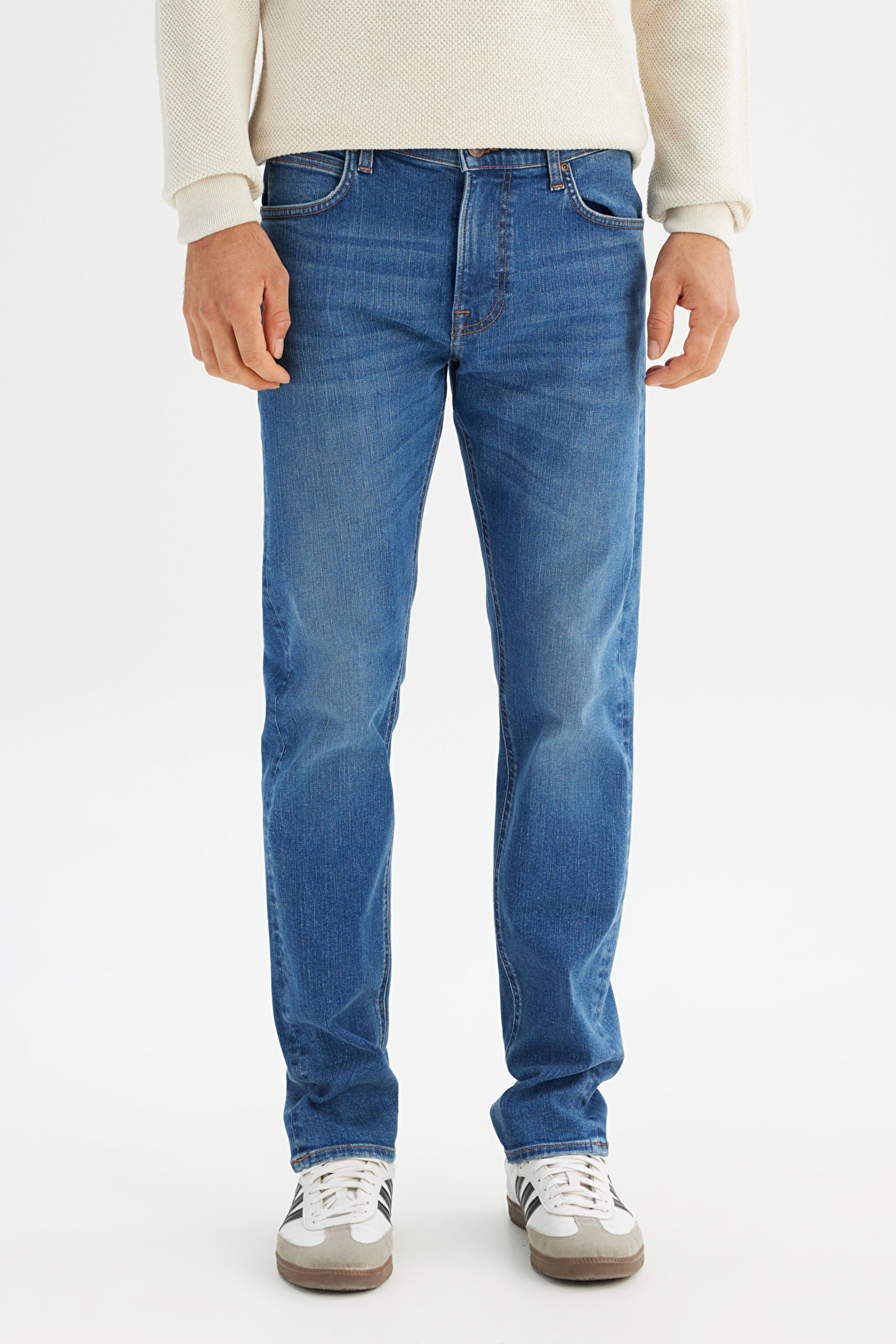 Pamuklu Straight Fit Cepli Esnek Jean Denim Kot Pantolon - Mid Indigo-L70700024381 (görsel 2)