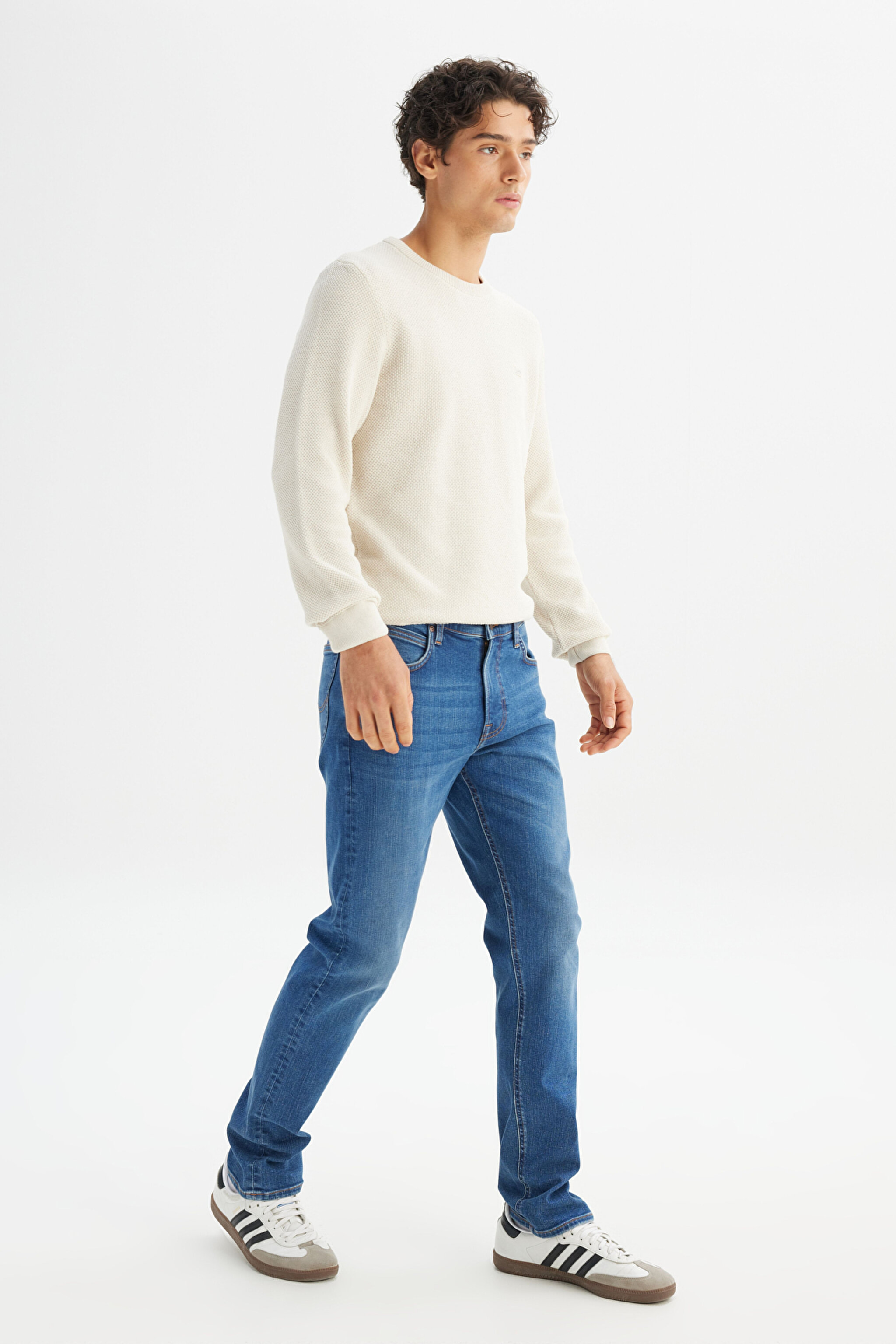 Pamuklu Straight Fit Cepli Esnek Jean Denim Kot Pantolon - Mid Indigo-L70700024381 (görsel 3)