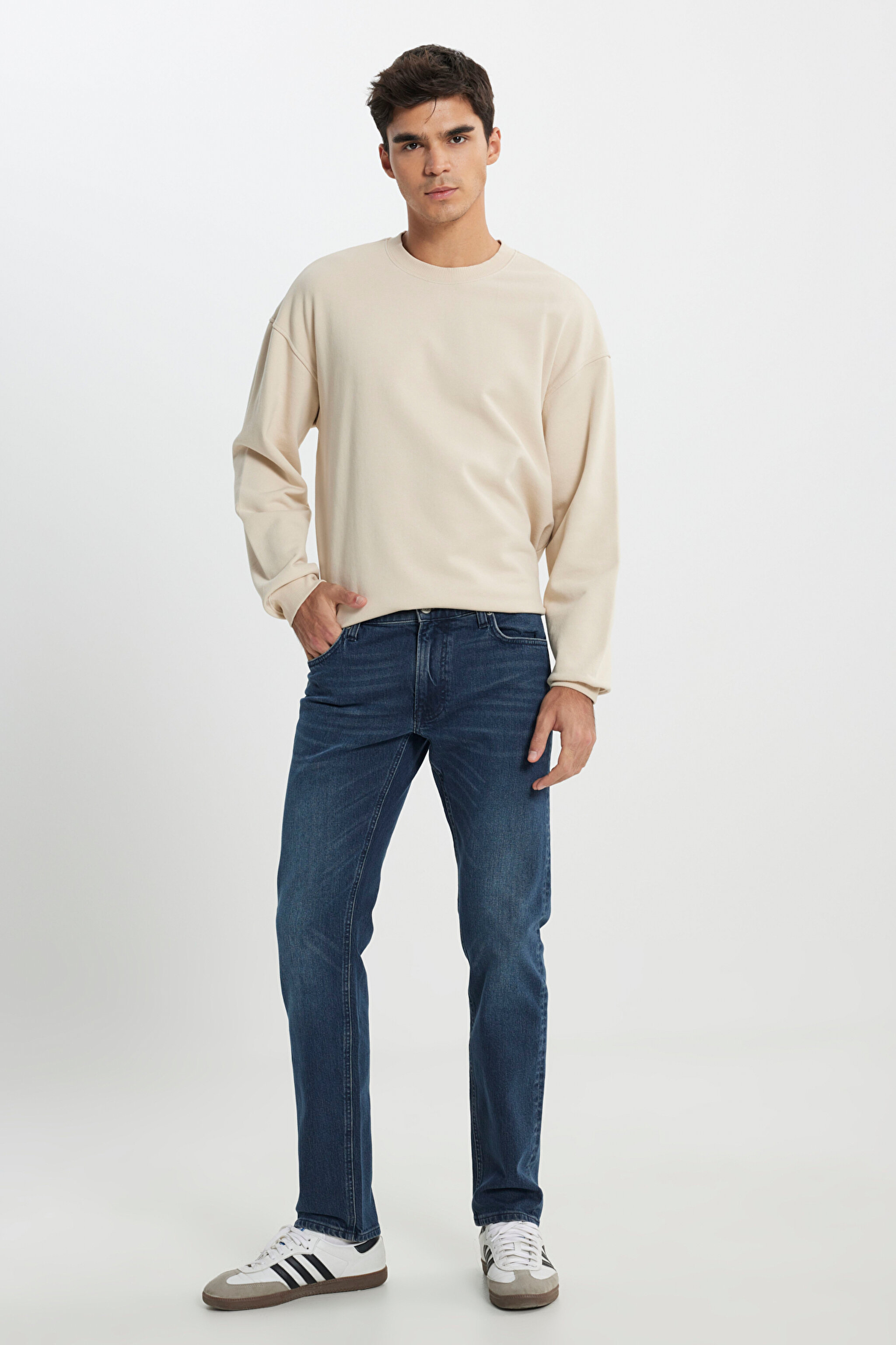 Regular Fit Normal Kesim Normal Bel Düz Paça Daren Mavi Esnek Jean Denim Pantolon