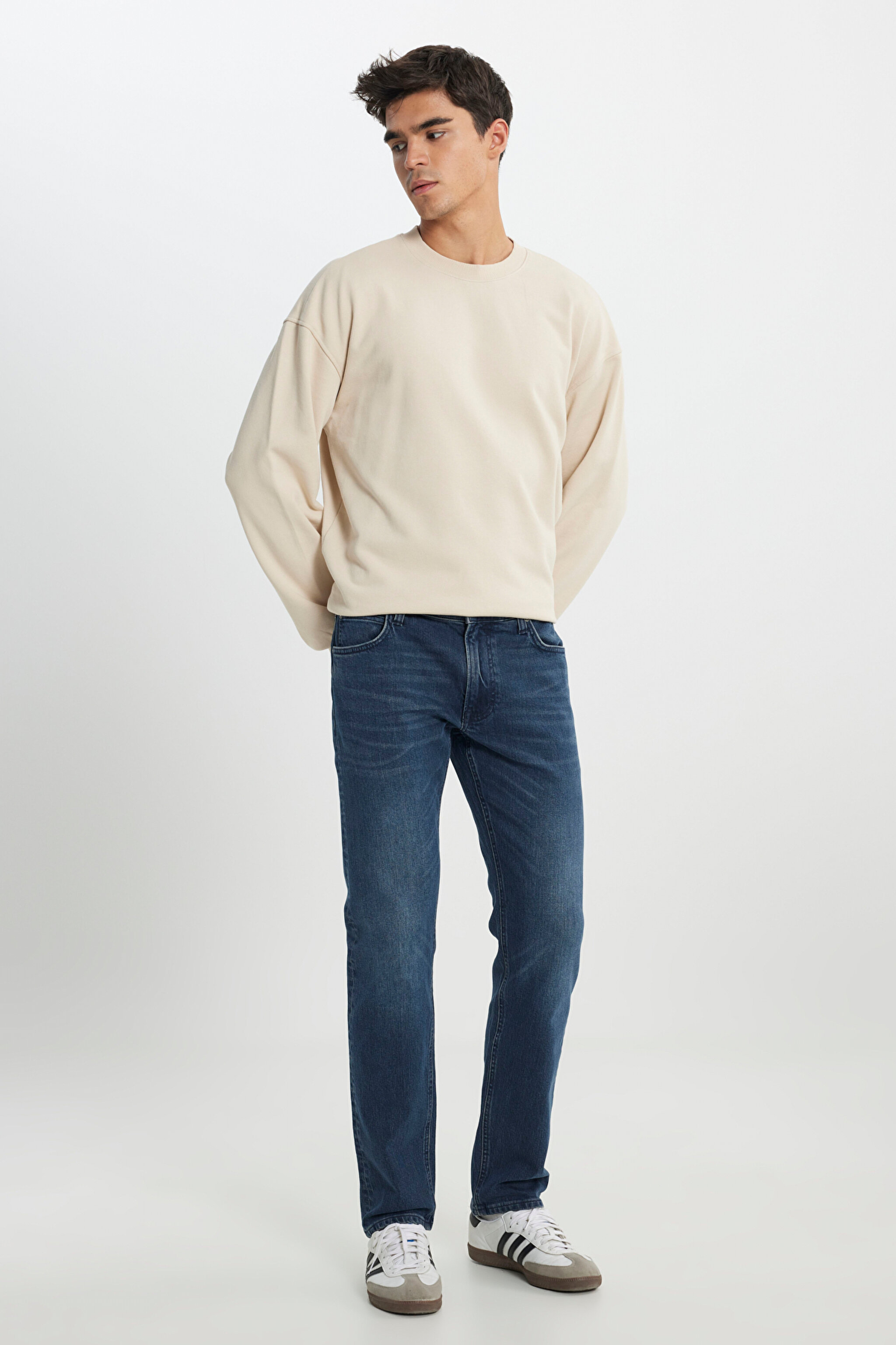 Regular Fit Normal Kesim Normal Bel Düz Paça Daren Mavi Esnek Jean Denim Pantolon - Holland Blue-L7075626586 (görsel 3)
