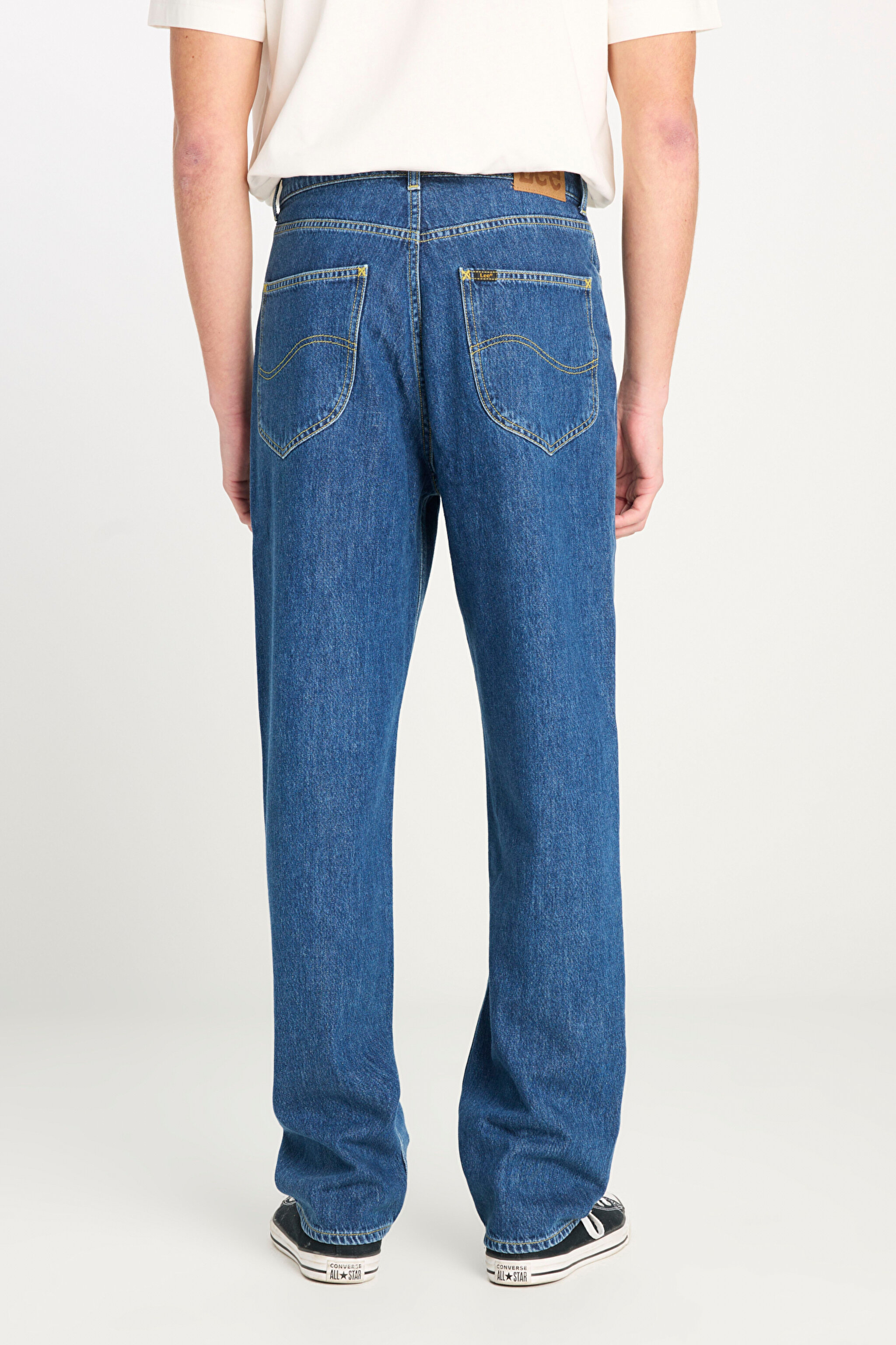 %100 Pamuk Asher Loose Fit Geniş Kesim Geniş Paça Mavi Jean Denim Pantolon - Mid Indigo-L70E00001381 (görsel 4)