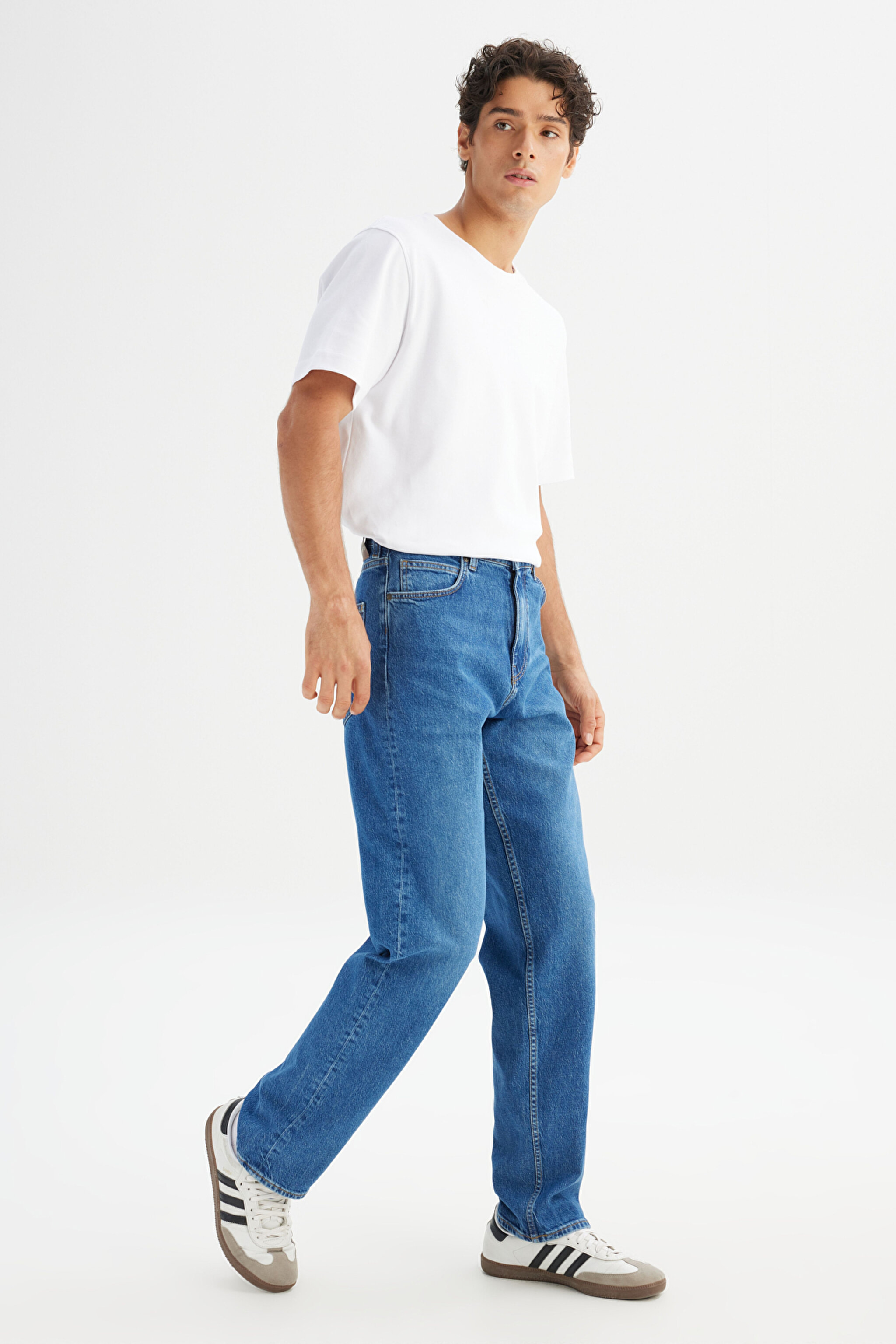 Asher Loose Fit Geniş Kesim Düşük Bel İndigo Denim Jean Pantolon - Mid Indigo-L70E00002381 (görsel 3)