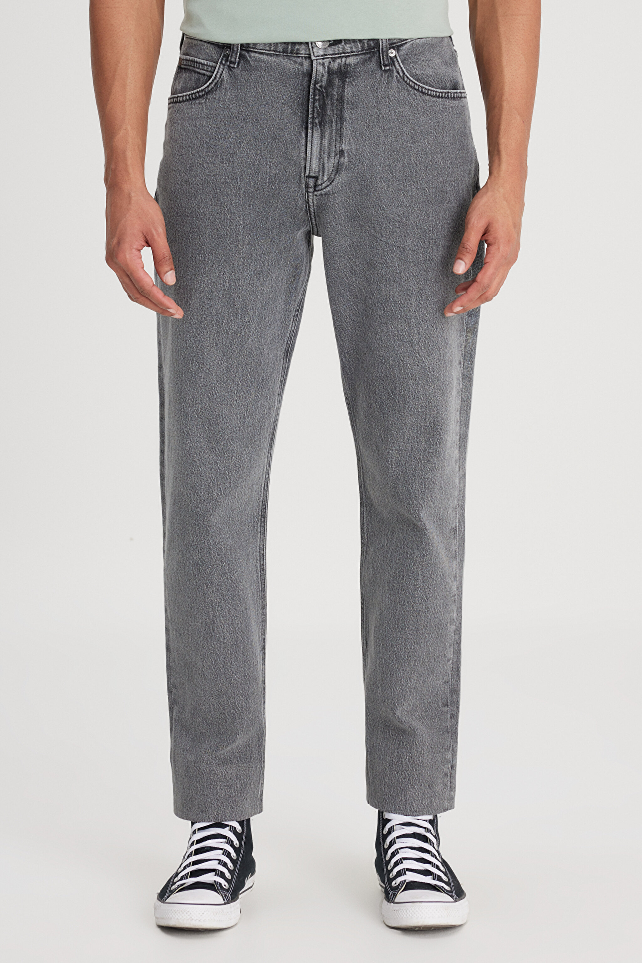 West Relaxed Straight Fit Normal Bel Gri Esnek Jean Kot Pantolon - Slate Acid-L70W034GX (görsel 5)