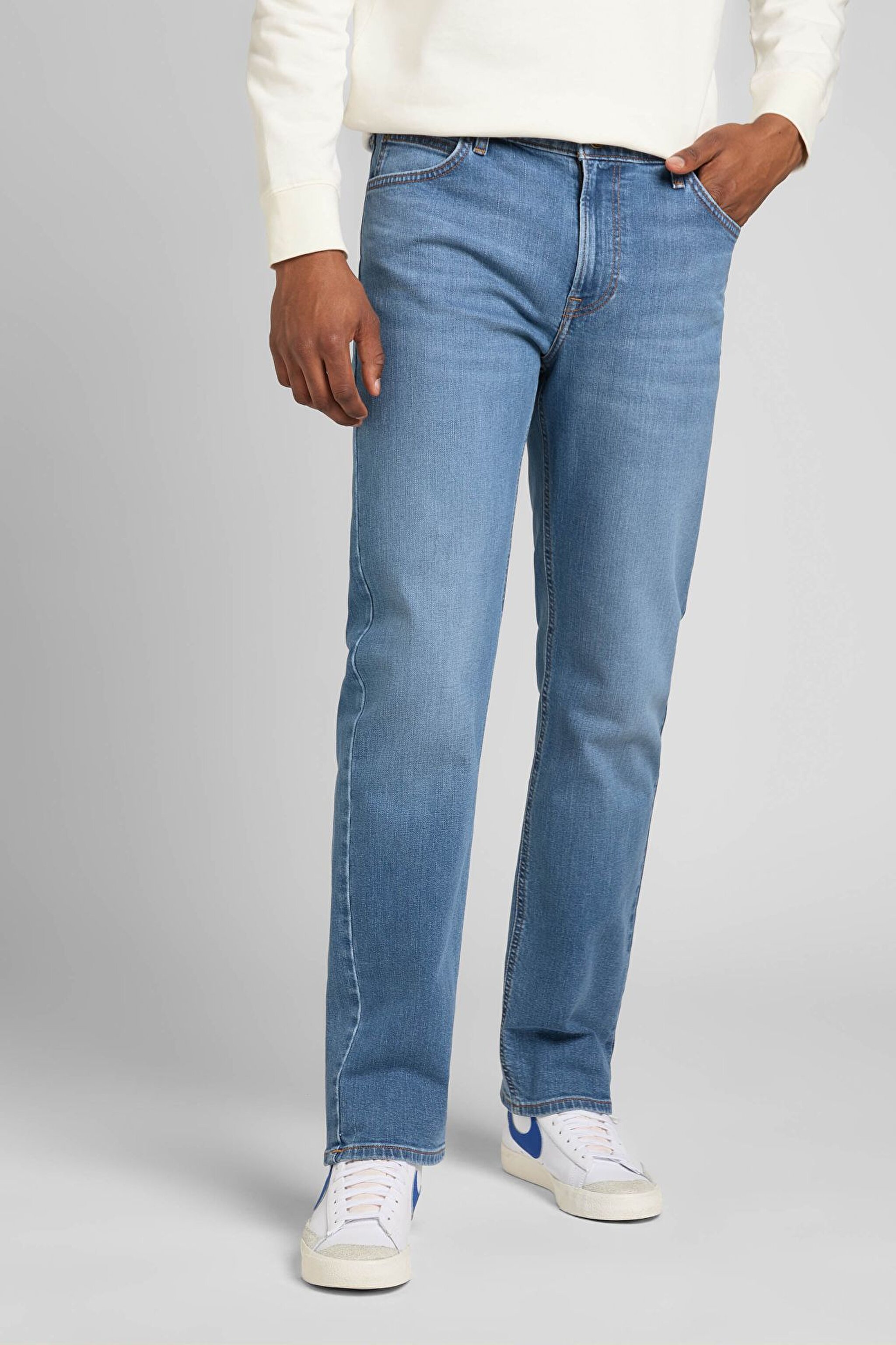 West Relaxed Straight Fit Normal Bel Mavi Esnek Jean Kot Pantolon - Mid Worn in-L70WCAC55