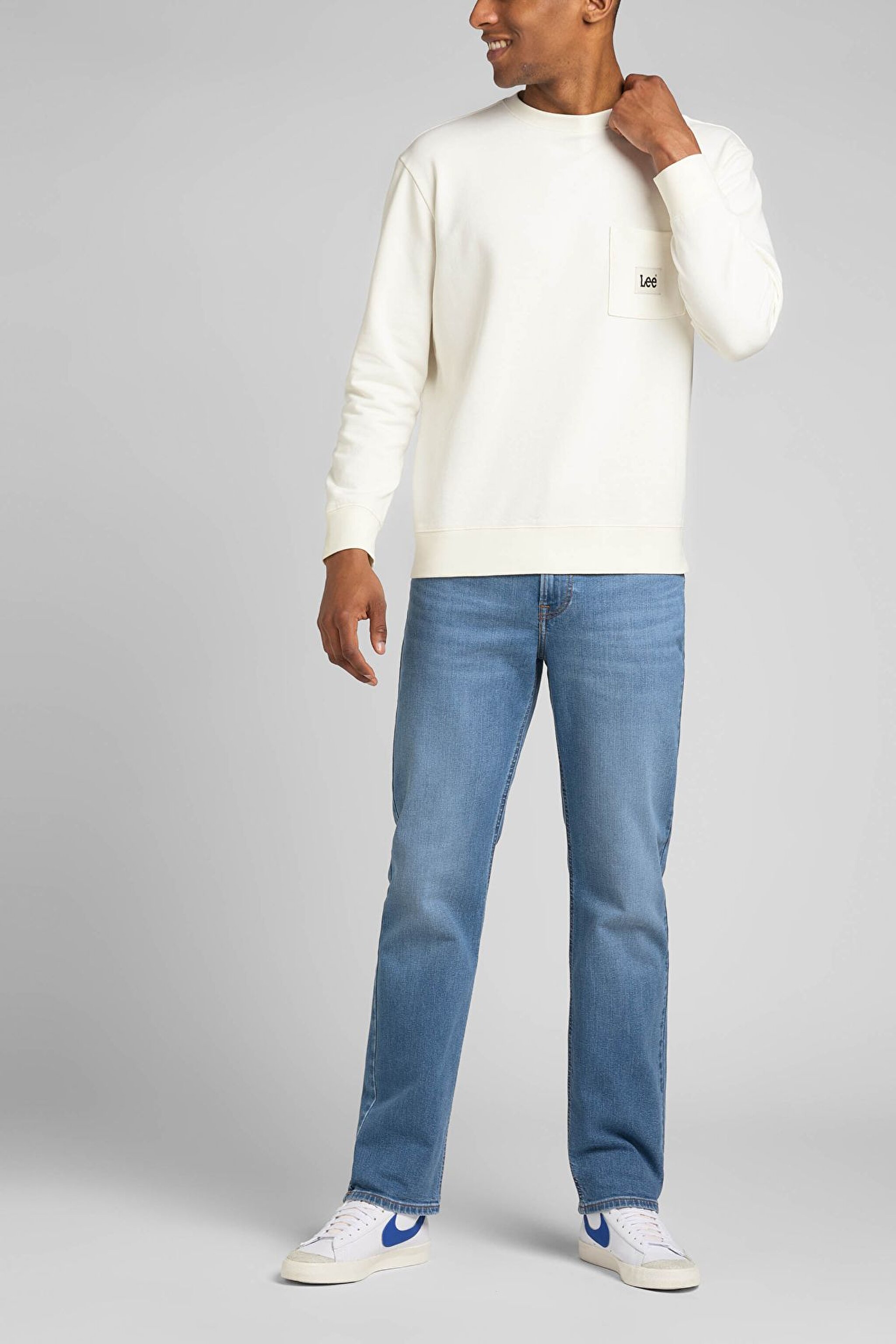 West Relaxed Straight Fit Normal Bel Mavi Esnek Jean Kot Pantolon - Mid Worn in-L70WCAC55 (görsel 2)
