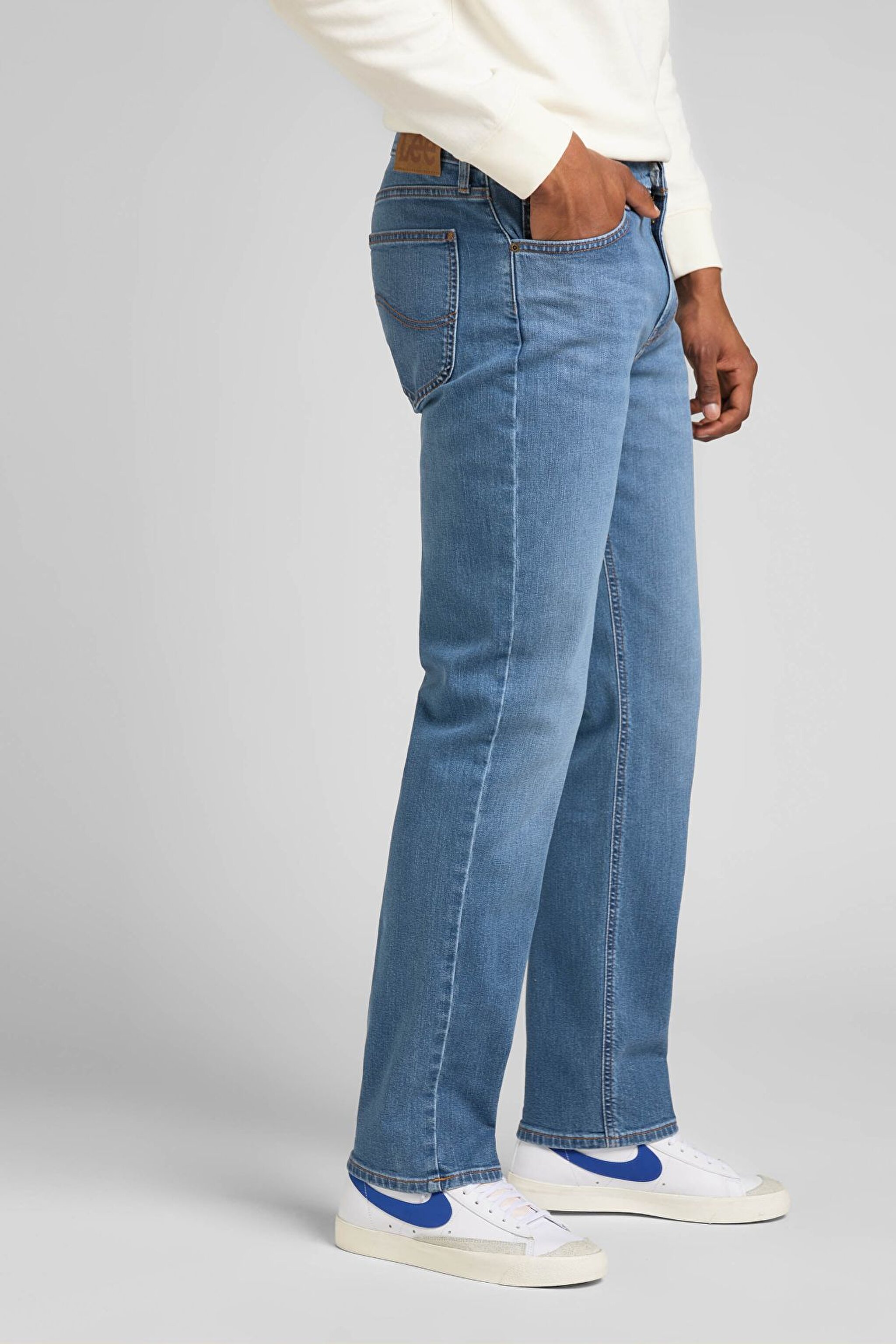 West Relaxed Straight Fit Normal Bel Mavi Esnek Jean Kot Pantolon - Mid Worn in-L70WCAC55 (görsel 3)