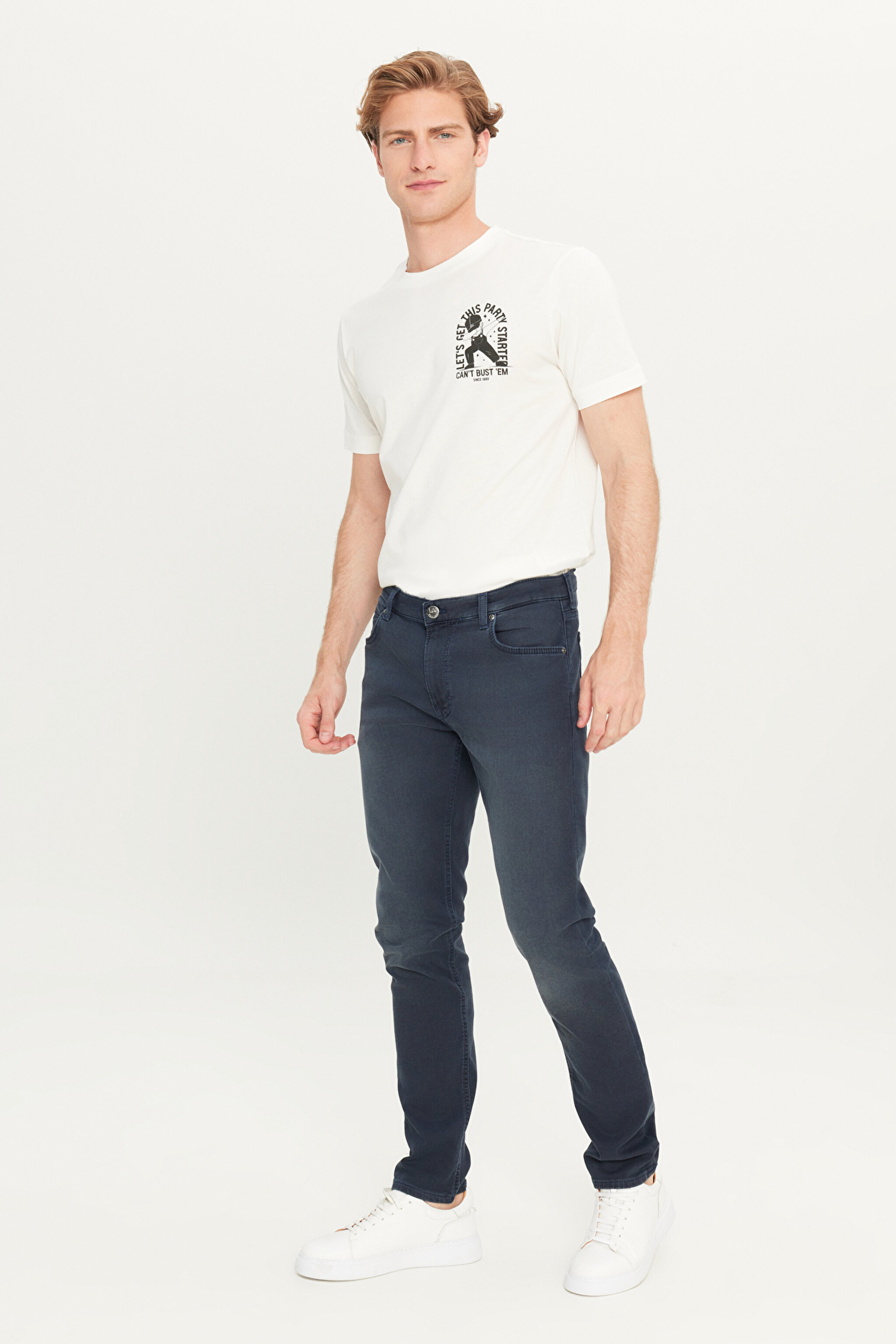 Luke Slim Fit Dar Kesim Normal Bel Pamuklu Esnek İndigo Jean Denim Pantolon