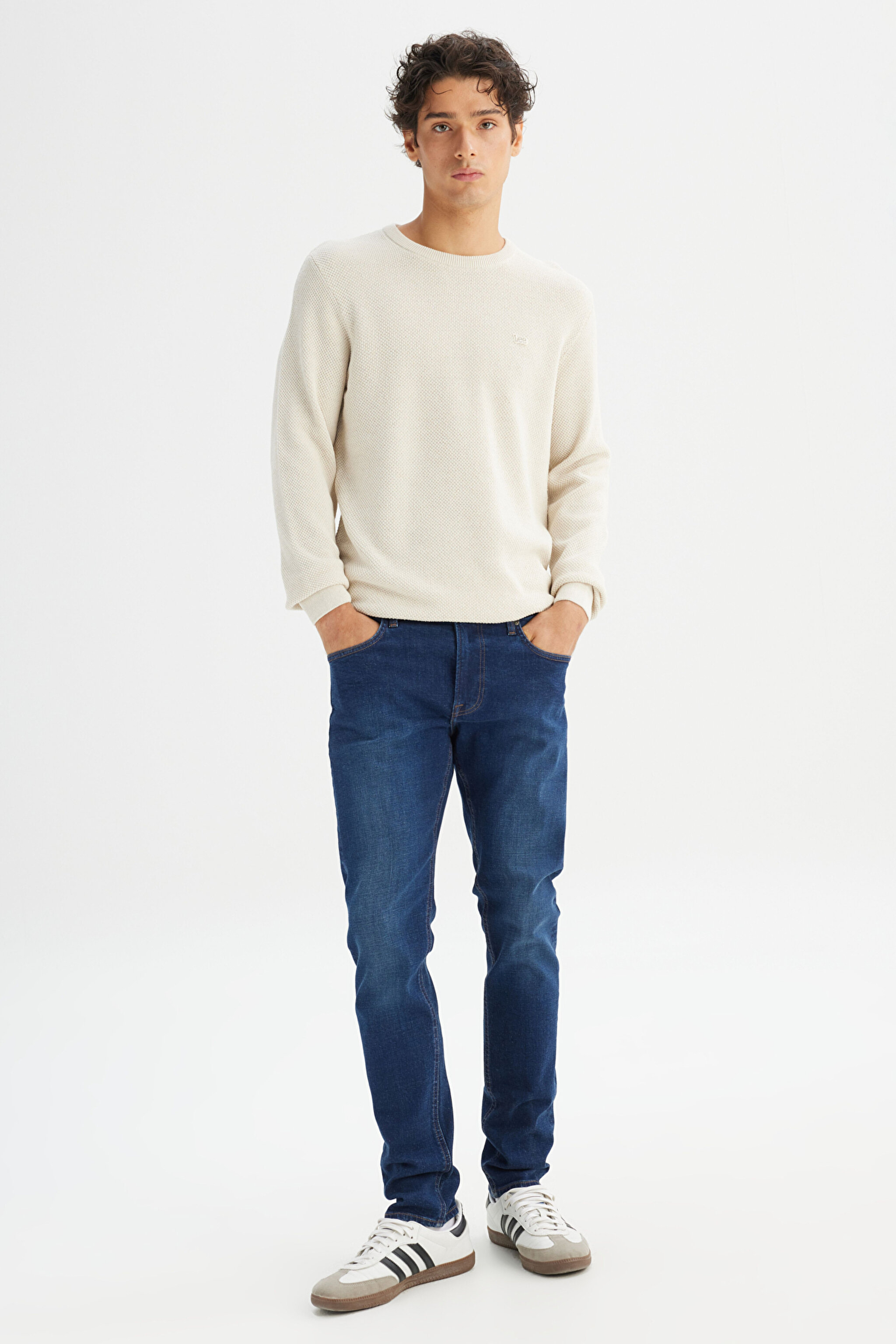 Luke Slim Fit Dar Kesim Normal Bel Dar Paça Pamuklu Esnek Mavi Jean Denim Pantolon
