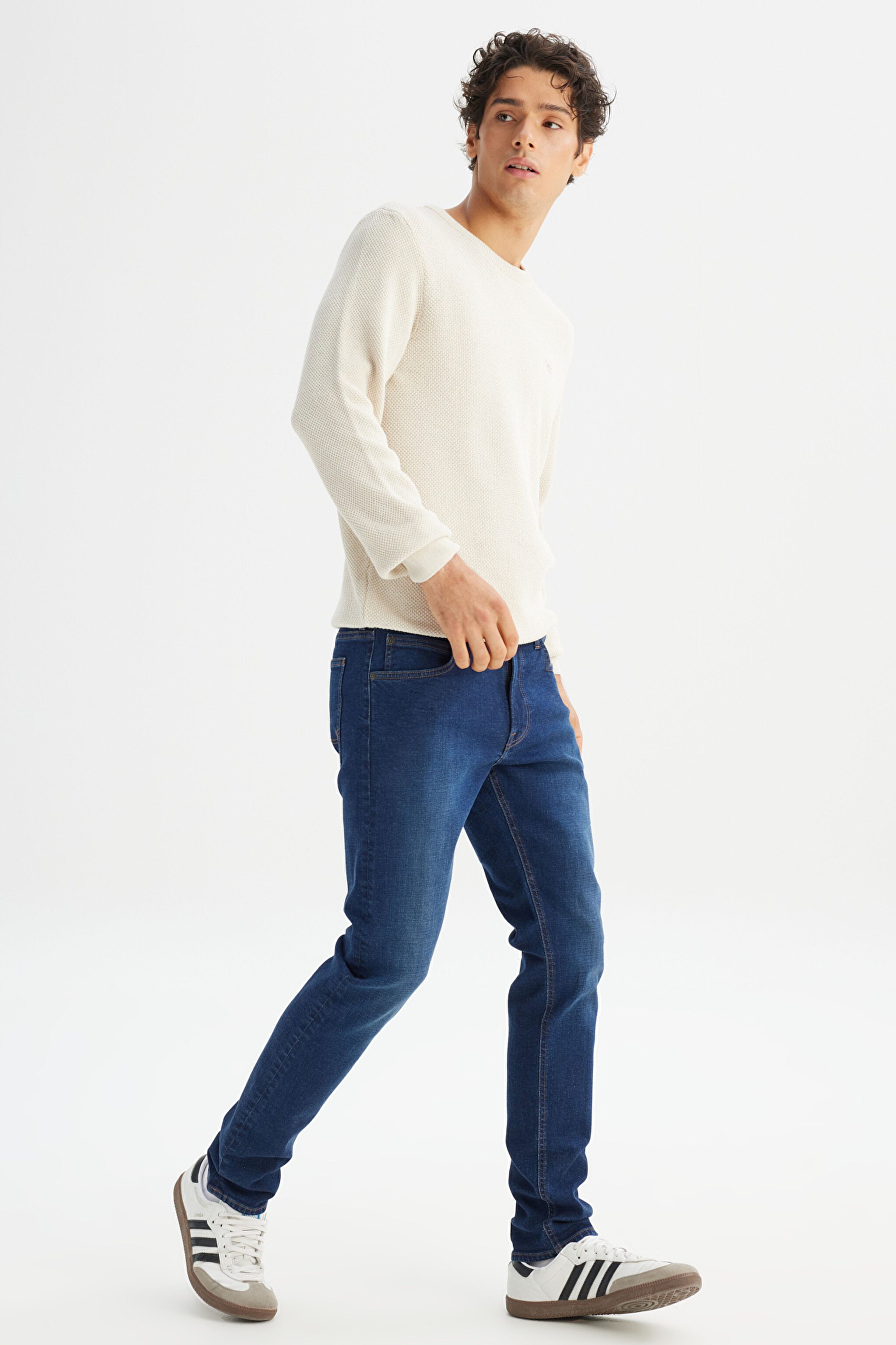 Luke Slim Fit Dar Kesim Normal Bel Dar Paça Pamuklu Esnek Mavi Jean Denim Pantolon - Dark Indigo-L71900058317 (görsel 3)