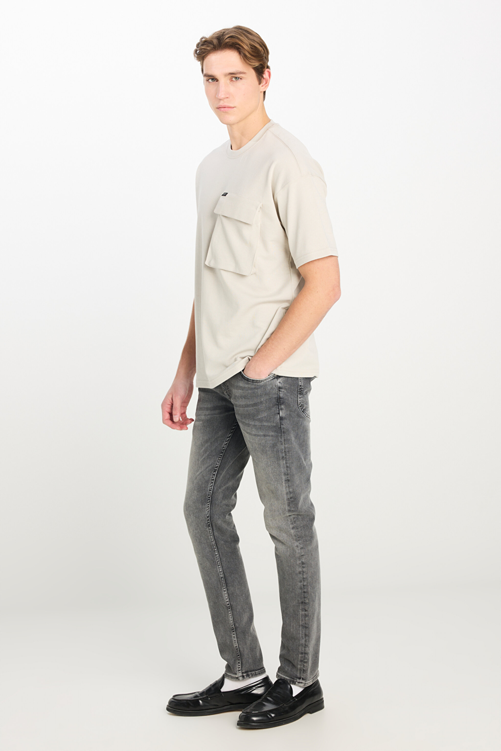 Luke Slim Fit Dar Kesim Normal Bel Açık Gri Esnek Jean Kot Pantolon