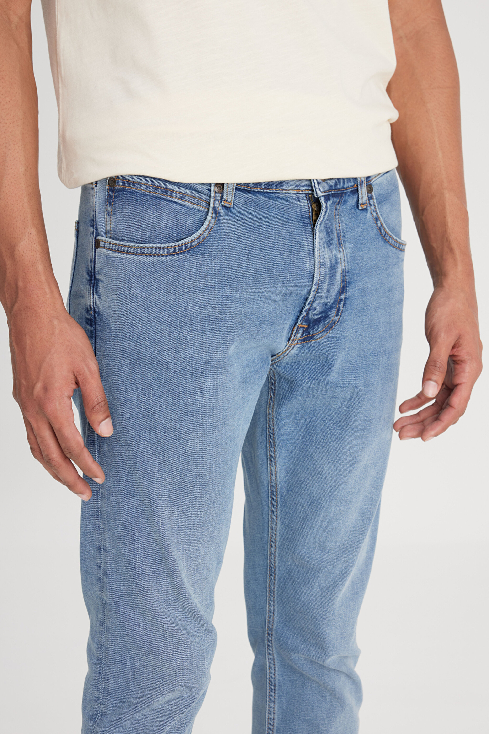 Luke Slim Fit Dar Kesim Normal Bel Mavi Esnek Jean Kot Pantolon - Mid Blue-L719059XT (görsel 5)