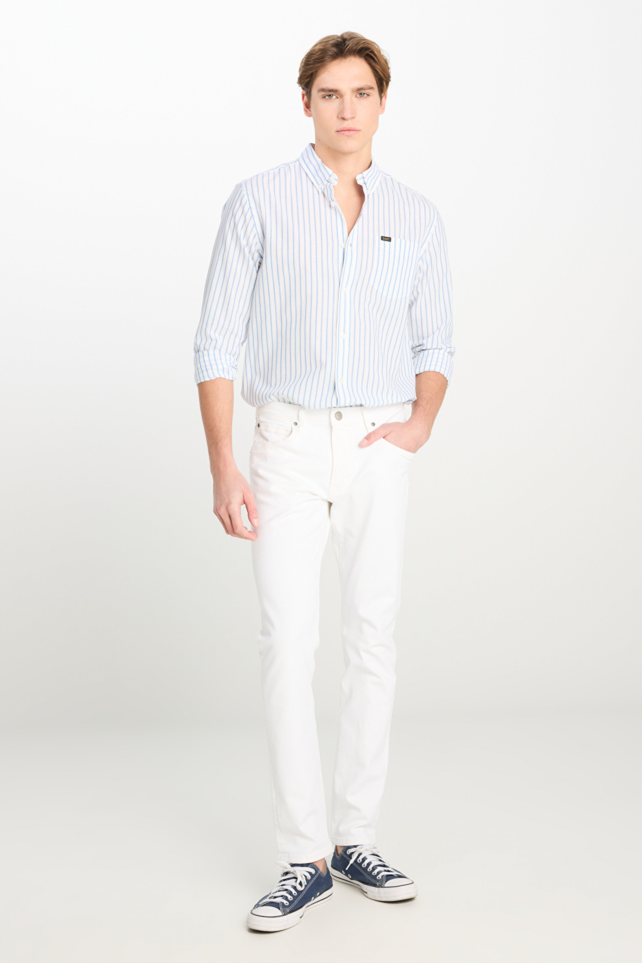 Luke Slim Fit Dar Kesim Normal Bel Beyaz Esnek Pantolon