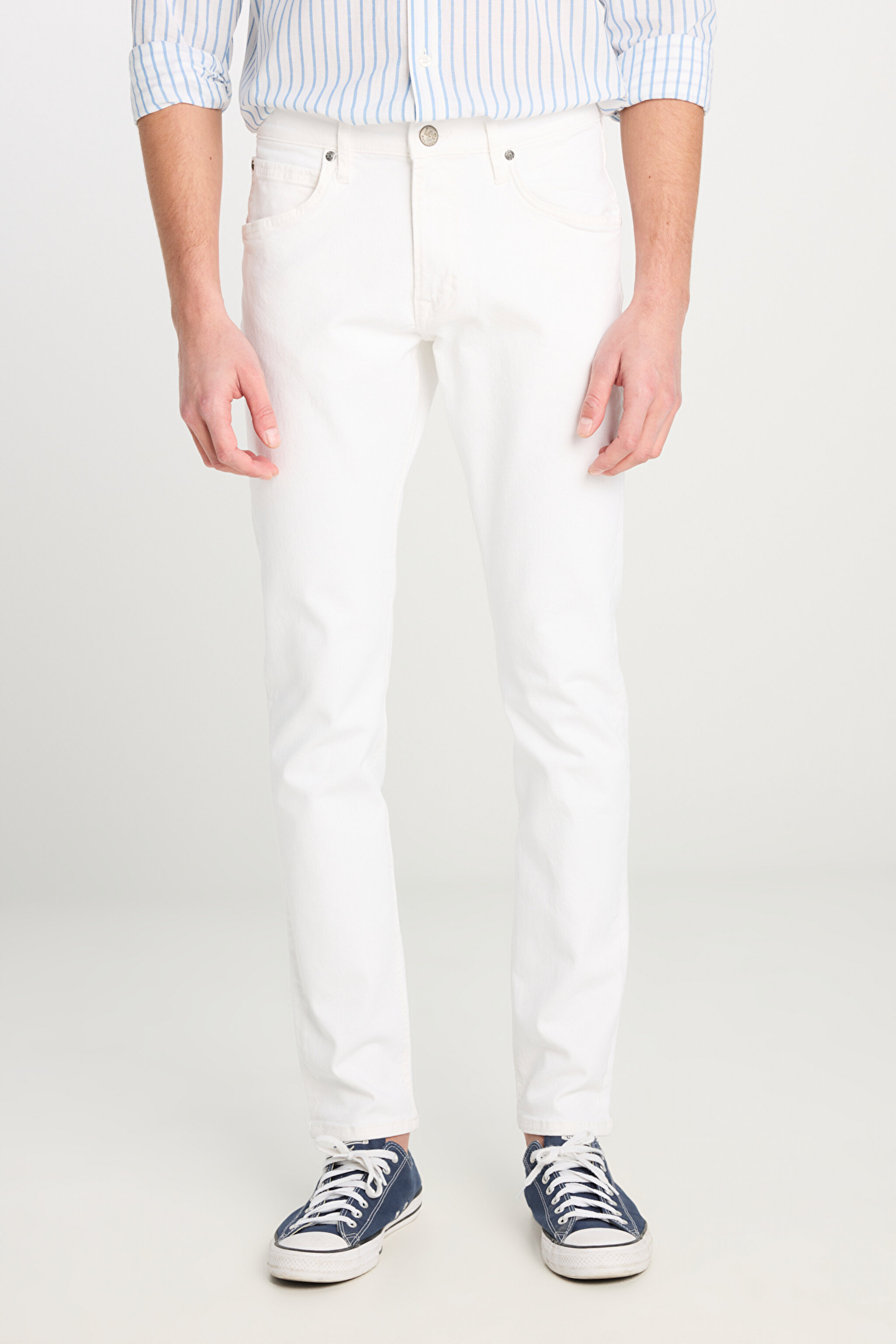 Luke Slim Fit Dar Kesim Normal Bel Beyaz Esnek Pantolon - White-L719067100 (görsel 3)