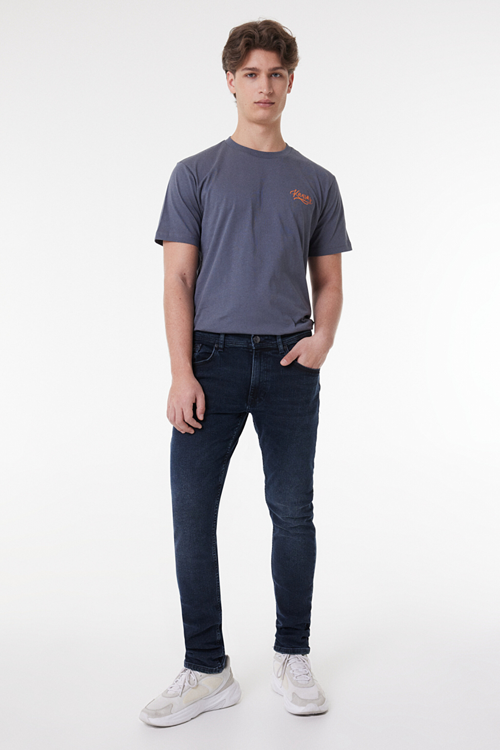 Luke Slim Fit Dar Kesim Düşük Bel Koyu Mavi Esnek Jean Kot Pantolon