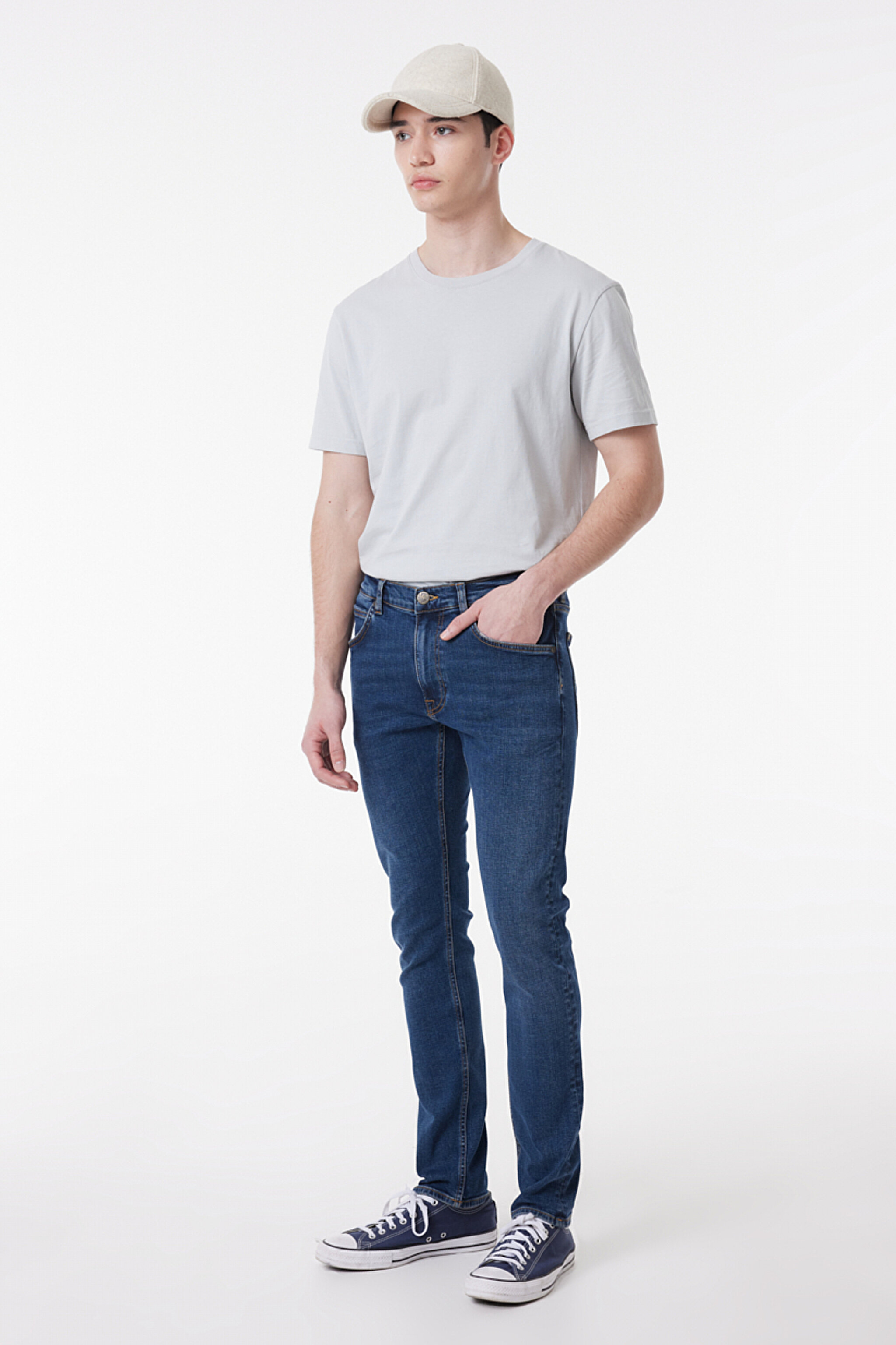 Slim Fit Dar Kesim Düşük Bel Mavi Esnek Luke Jean Denim Kot Pantolon - Mid Blue-L719098XT (görsel 2)