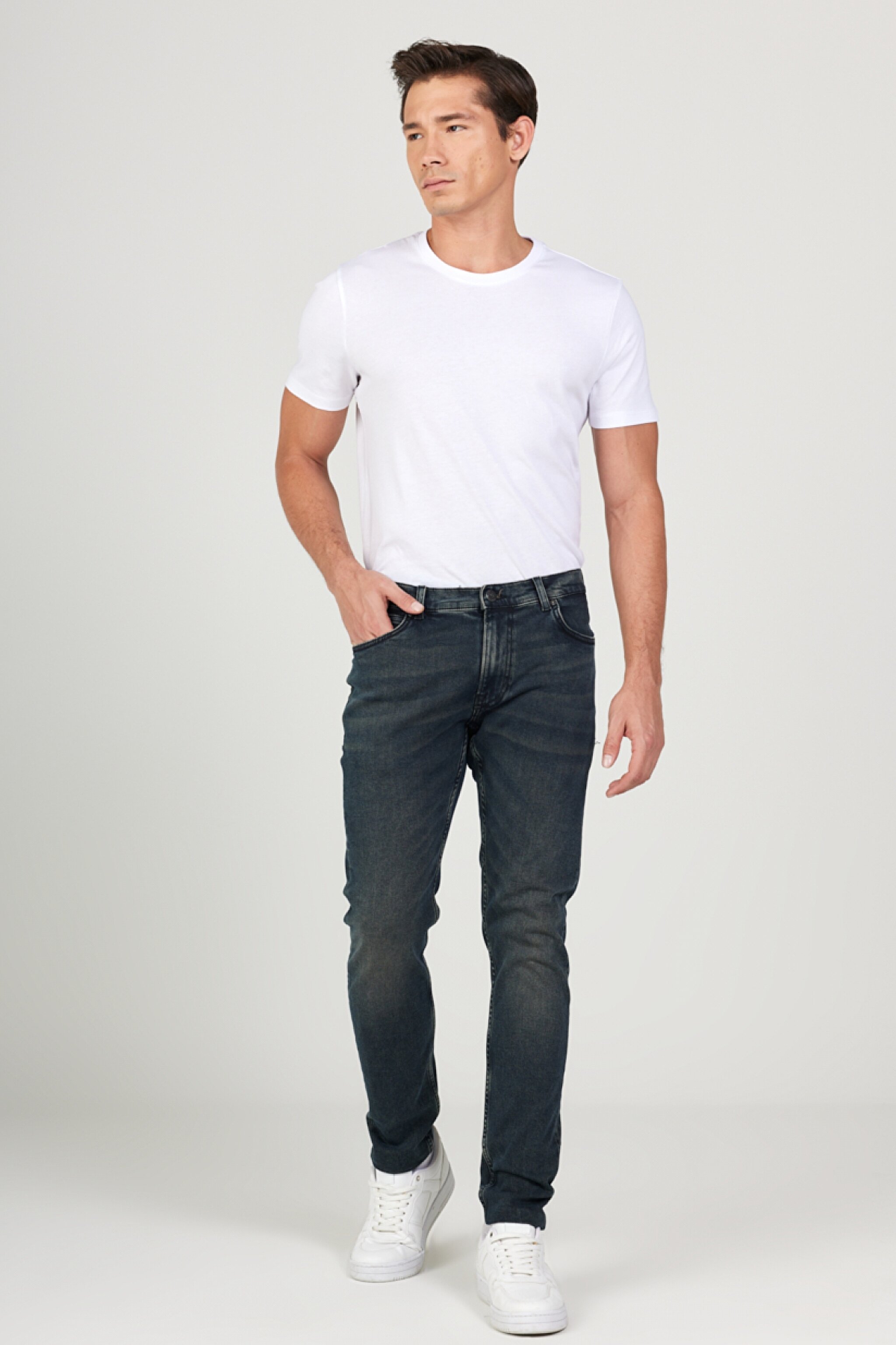 Luke Slim Fit Dar Kesim Düşük Bel Koyu Gri Esnek Jean Kot Pantolon - Stone-L71910558 (görsel 3)