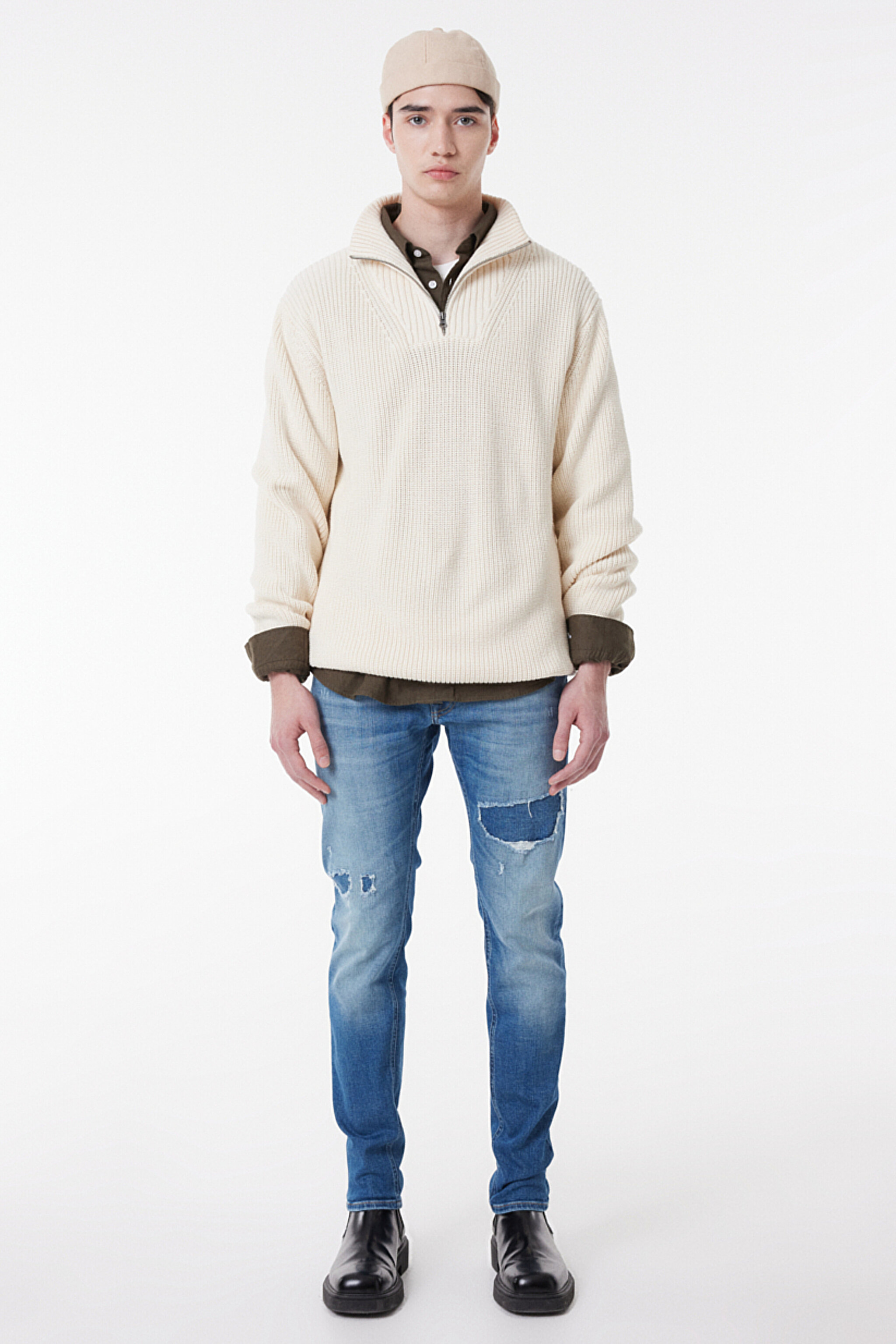 Slim Fit Dar Kesim Normal Bel Taşlamalı Mavi Esnek Luke Jean Denim Kot Pantolon