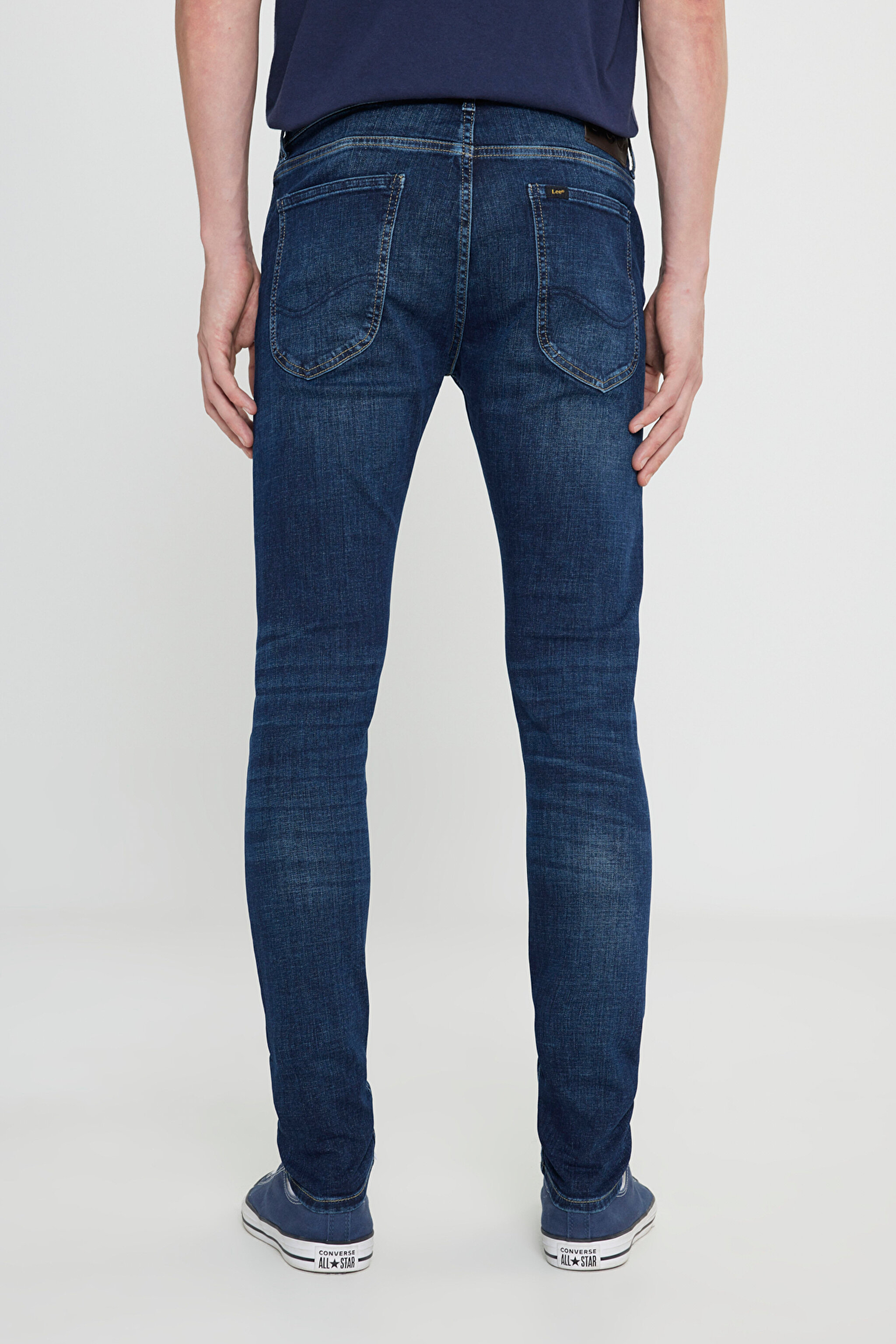 Slim Fit Dar Kesim Düşük Bel Taşlamalı Mavi Esnek Luke Jean Denim Kot Pantolon - Stone-L71912058 (görsel 4)