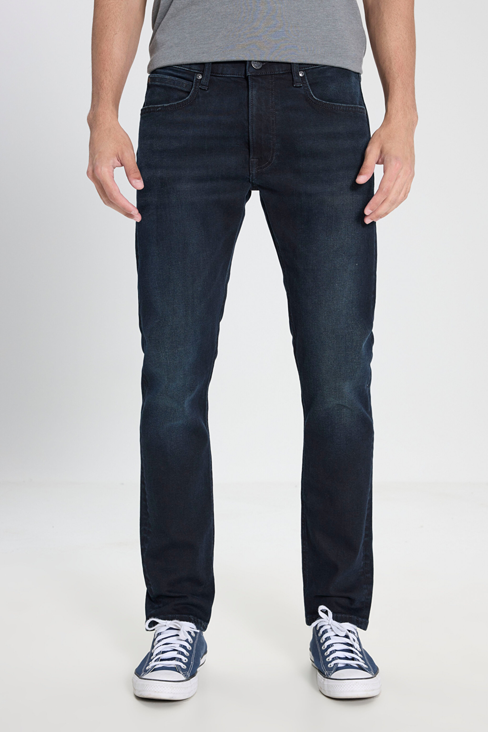 Luke Slim Fit Dar Kesim Normal Bel Dar Paça Koyu Mavi Jean Denim Pantolon - Dark Blue Black-L719159016 (görsel 2)