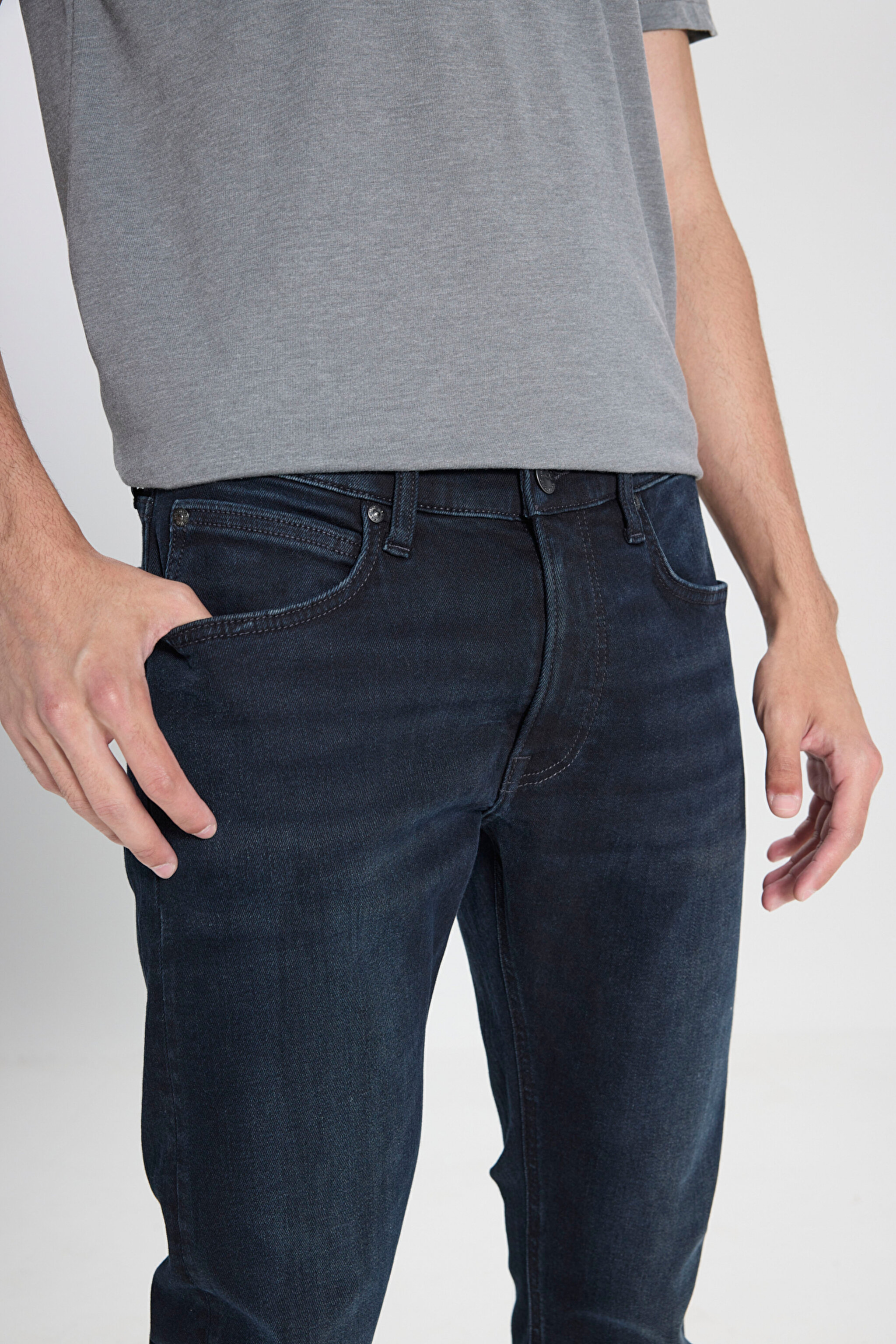 Luke Slim Fit Dar Kesim Normal Bel Dar Paça Koyu Mavi Jean Denim Pantolon - Dark Blue Black-L719159016 (görsel 3)