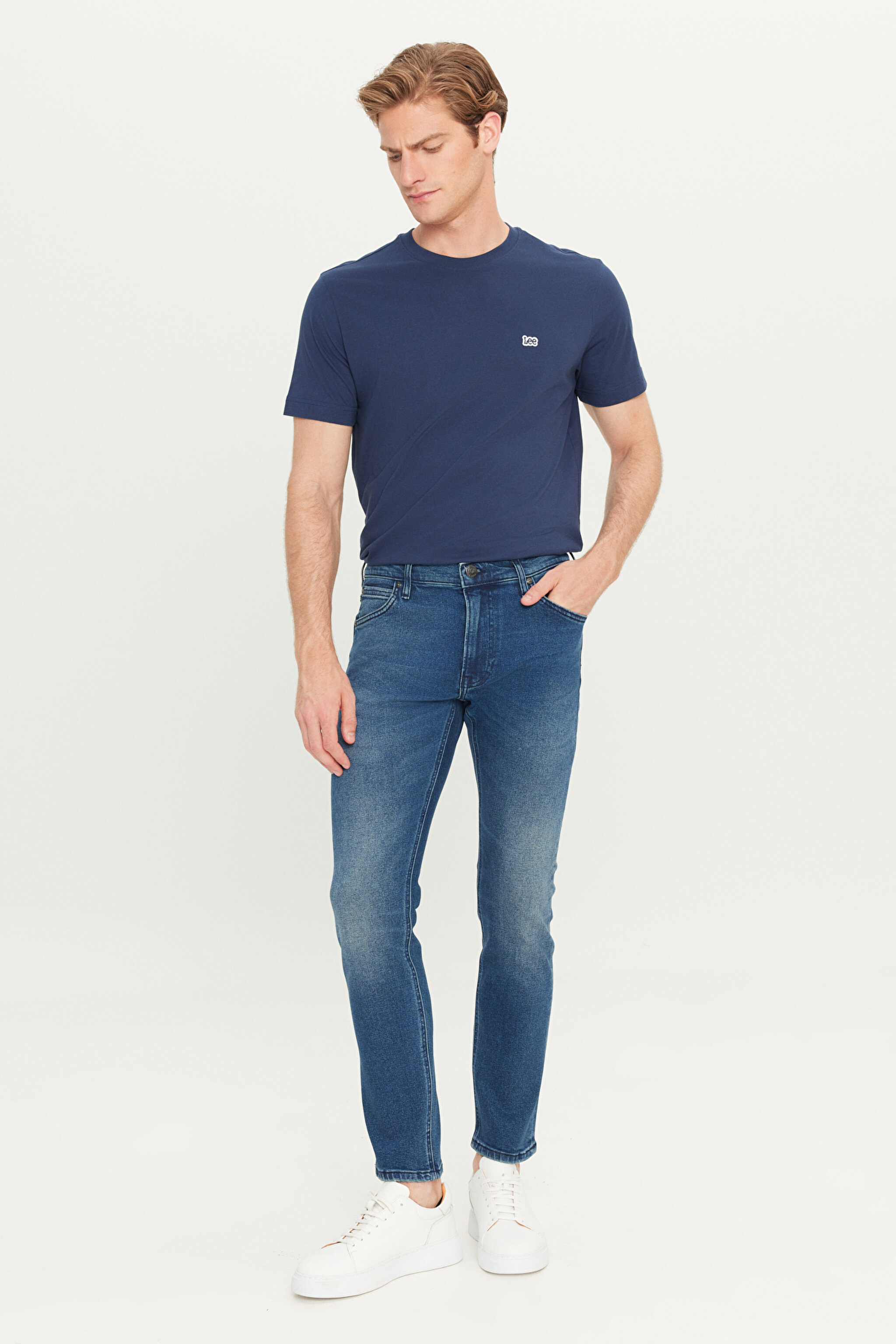 Luke Slim Fit Dar Kesim Normal Bel Dar Paça Pamuklu Esnek Mavi Jean Denim Pantolon - Mid Indigo-L719179318 (görsel 2)