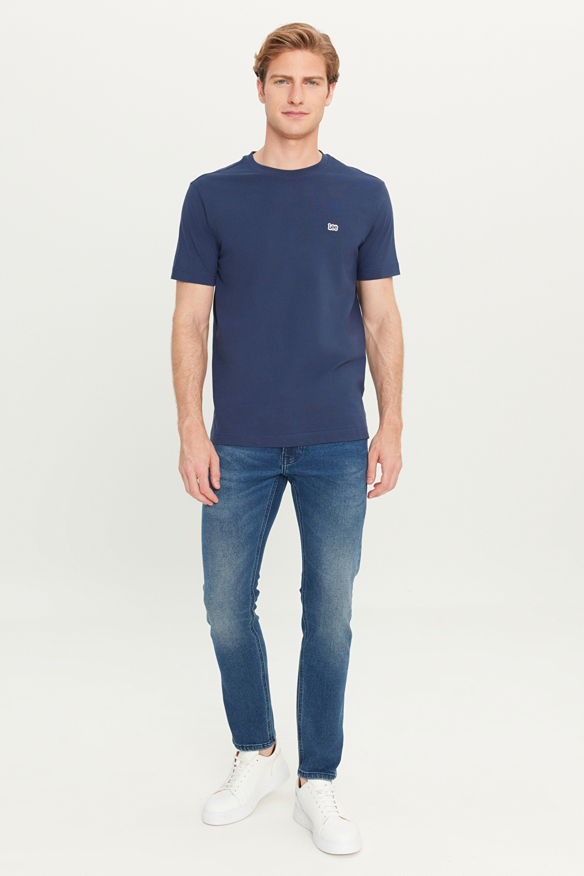 Luke Slim Fit Dar Kesim Normal Bel Dar Paça Pamuklu Esnek Mavi Jean Denim Pantolon - Mid Indigo-L719179318 (görsel 3)