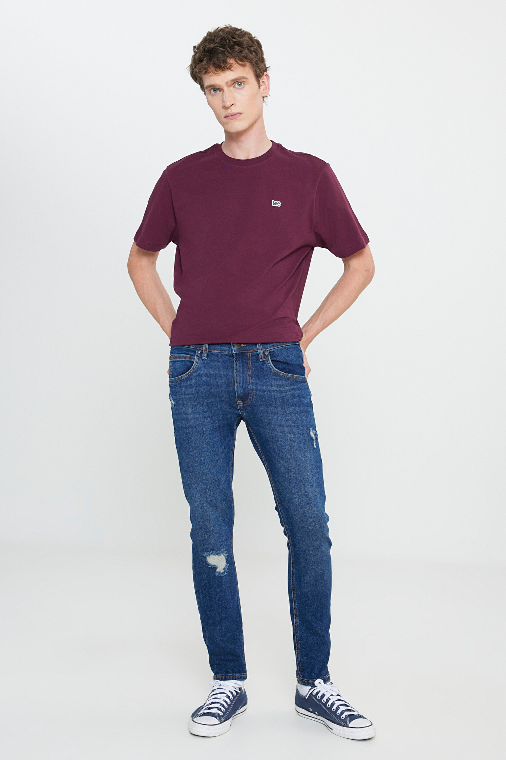 Slim Fit Dar Kesim  Normal Bel Dar Paça Luke Mavi Jean Kot Pantolon - Mid Blue-L719182XT (görsel 2)
