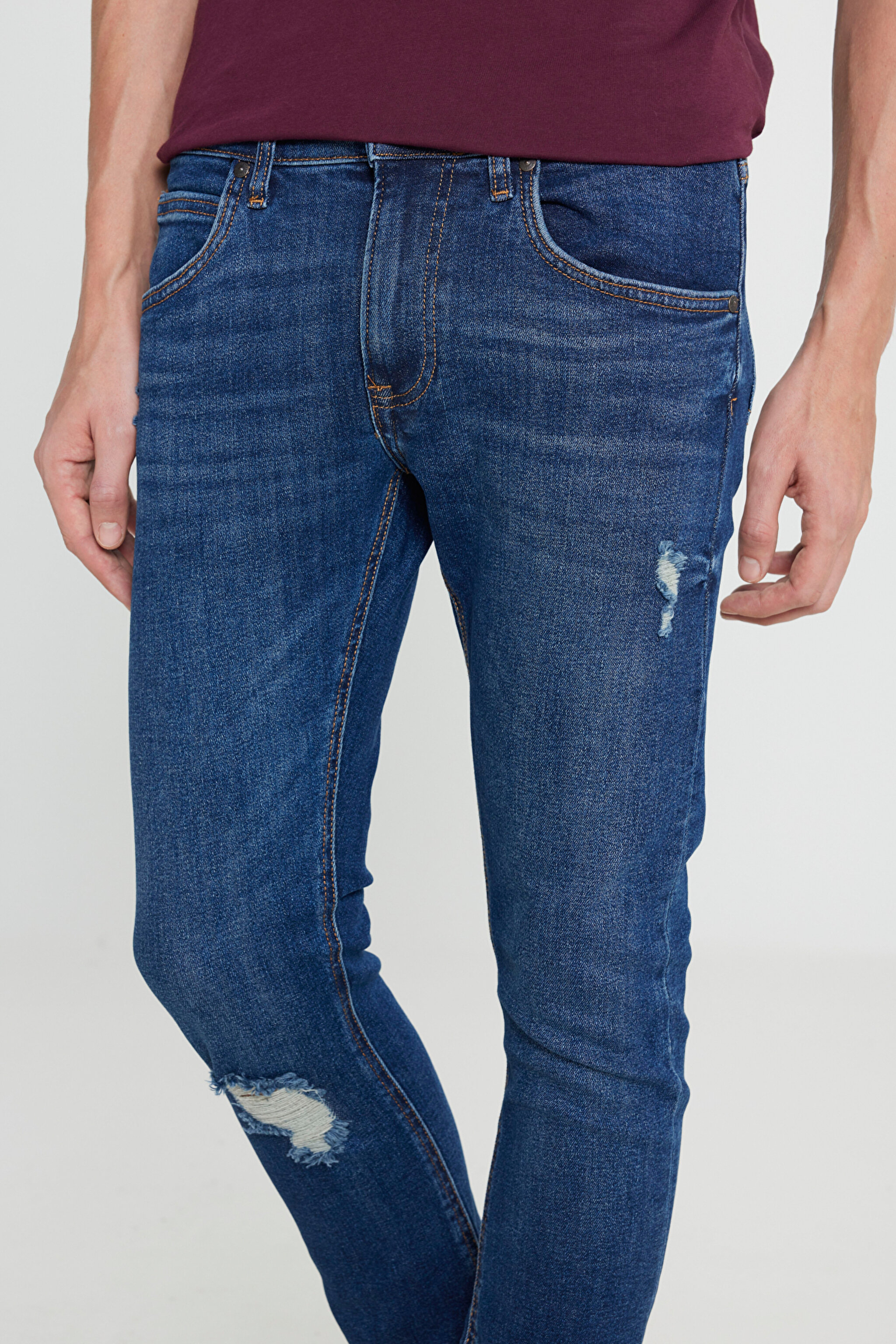 Slim Fit Dar Kesim  Normal Bel Dar Paça Luke Mavi Jean Kot Pantolon - Mid Blue-L719182XT (görsel 5)