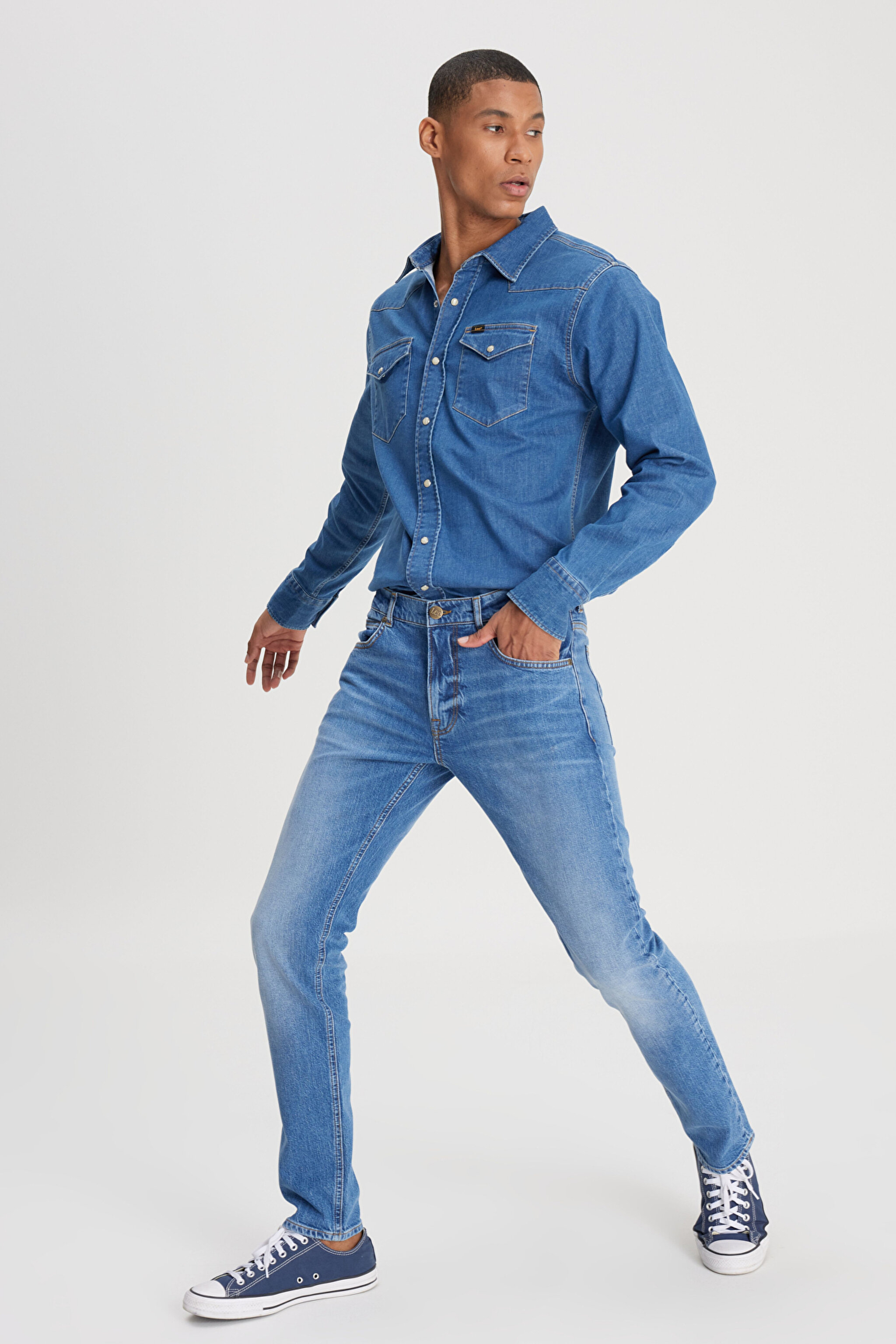 Slim Fit Dar Kesim Normal Bel Dar Paça Luke Mavi Jean Kot Pantolon - Indigo Vintage-L719200872E69 (görsel 3)