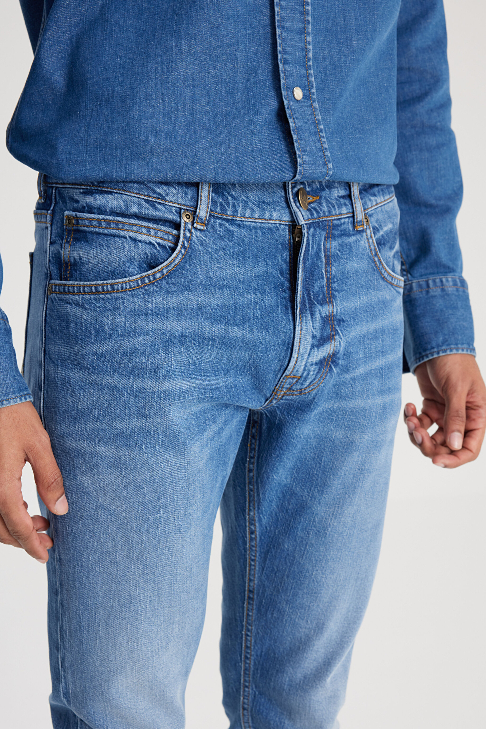 Slim Fit Dar Kesim Normal Bel Dar Paça Luke Mavi Jean Kot Pantolon - Indigo Vintage-L719200872E69 (görsel 4)