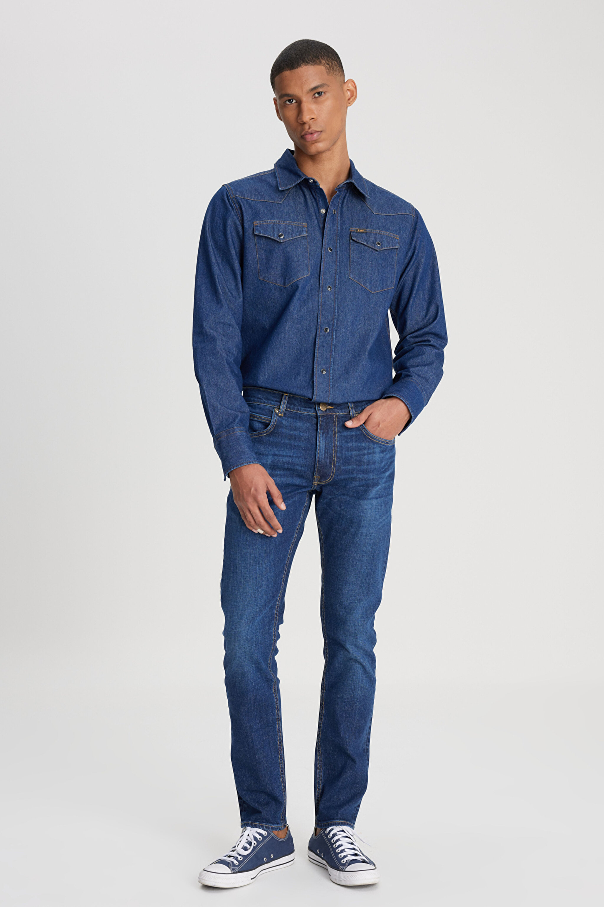 Slim Fit Dar Kesim Normal Bel Dar Paça Luke Koyu Mavi Jean Kot Pantolon - Springfield-L719205246G53 (görsel 2)