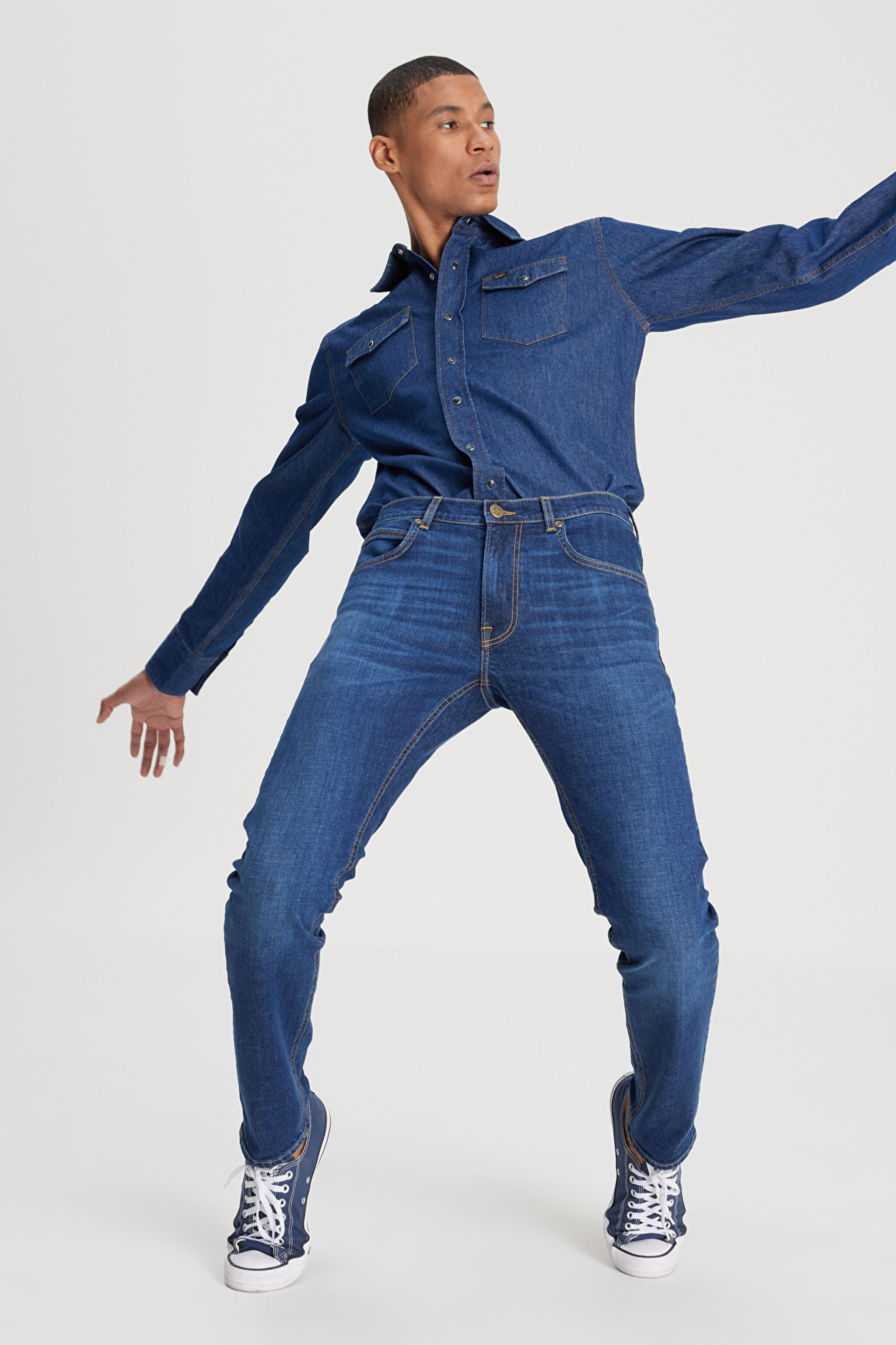 Slim Fit Dar Kesim Normal Bel Dar Paça Luke Koyu Mavi Jean Kot Pantolon - Springfield-L719205246G53 (görsel 3)