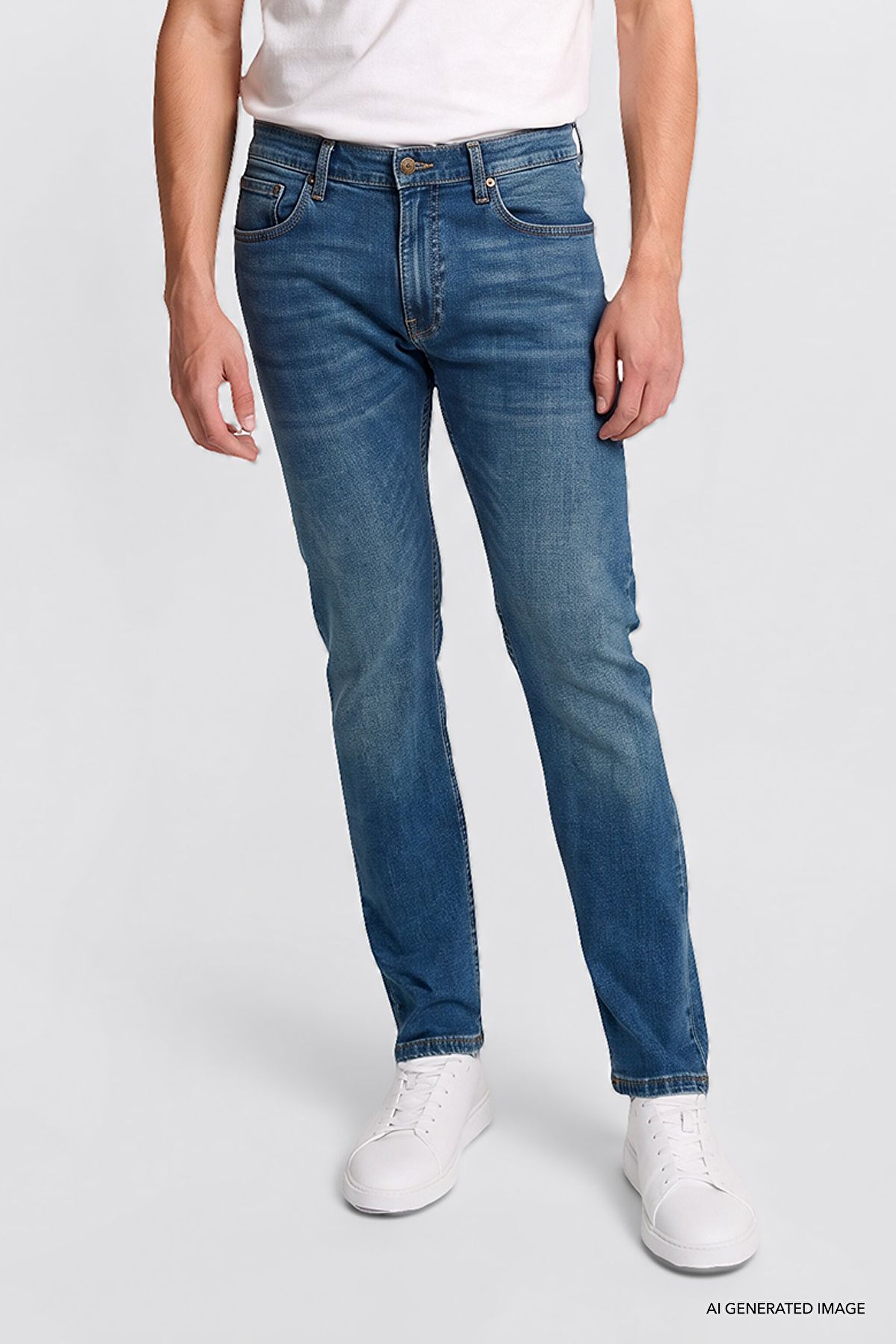 Pamuklu Slim Fit Dar Kesim Cepli Esnek Jean Kot Denim Pantolon - MidBlue-L719710062XT (görsel 3)