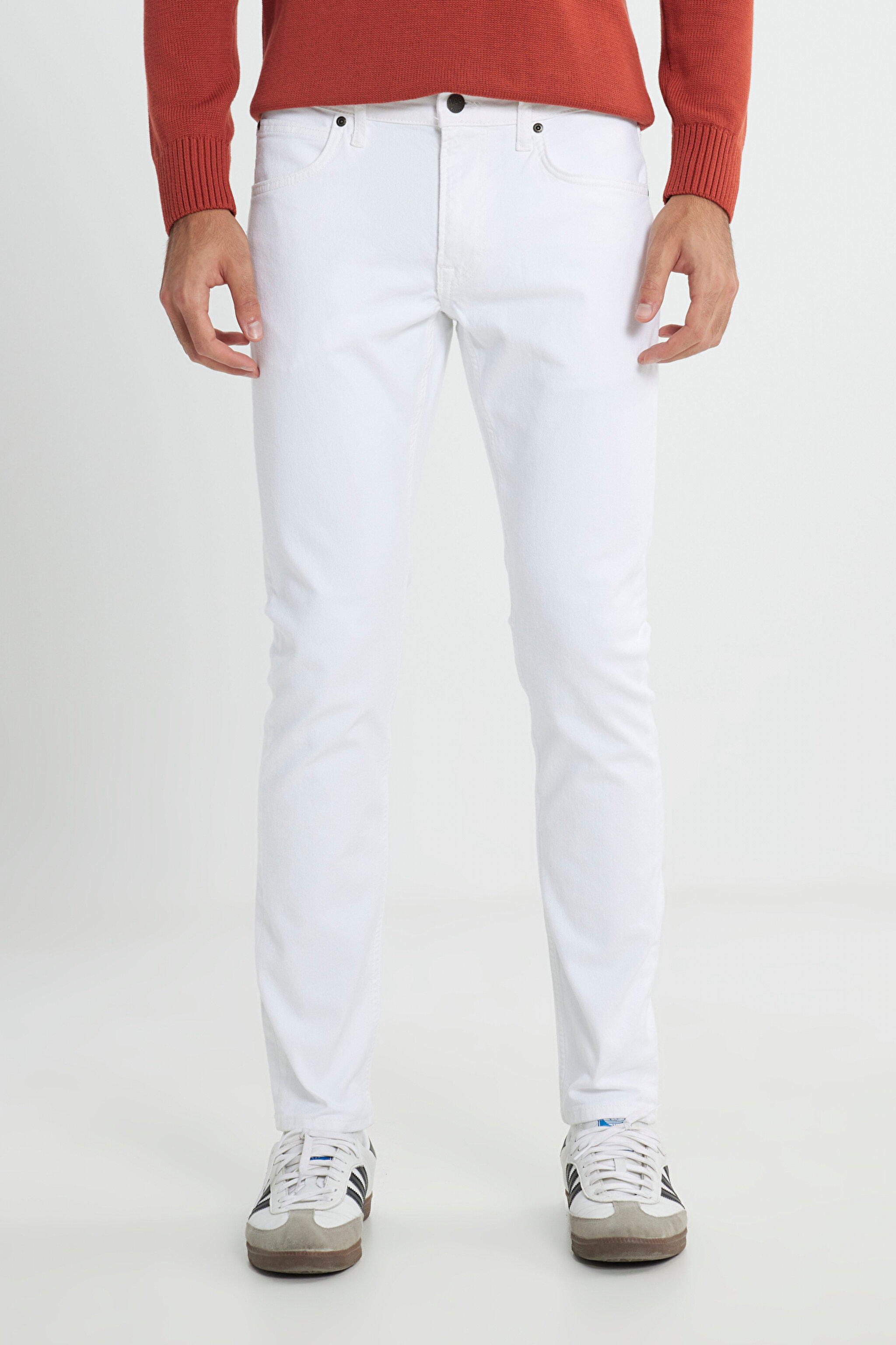 Slim Fit Dar Kesim Normal Bel Dar Paça Luke Beyaz Jean Kot Pantolon - White-L719E6361312 (görsel 3)
