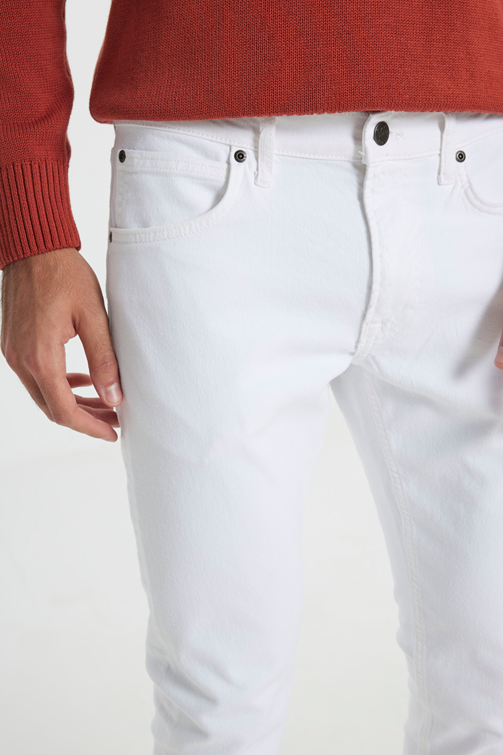 Slim Fit Dar Kesim Normal Bel Dar Paça Luke Beyaz Jean Kot Pantolon - White-L719E6361312 (görsel 4)