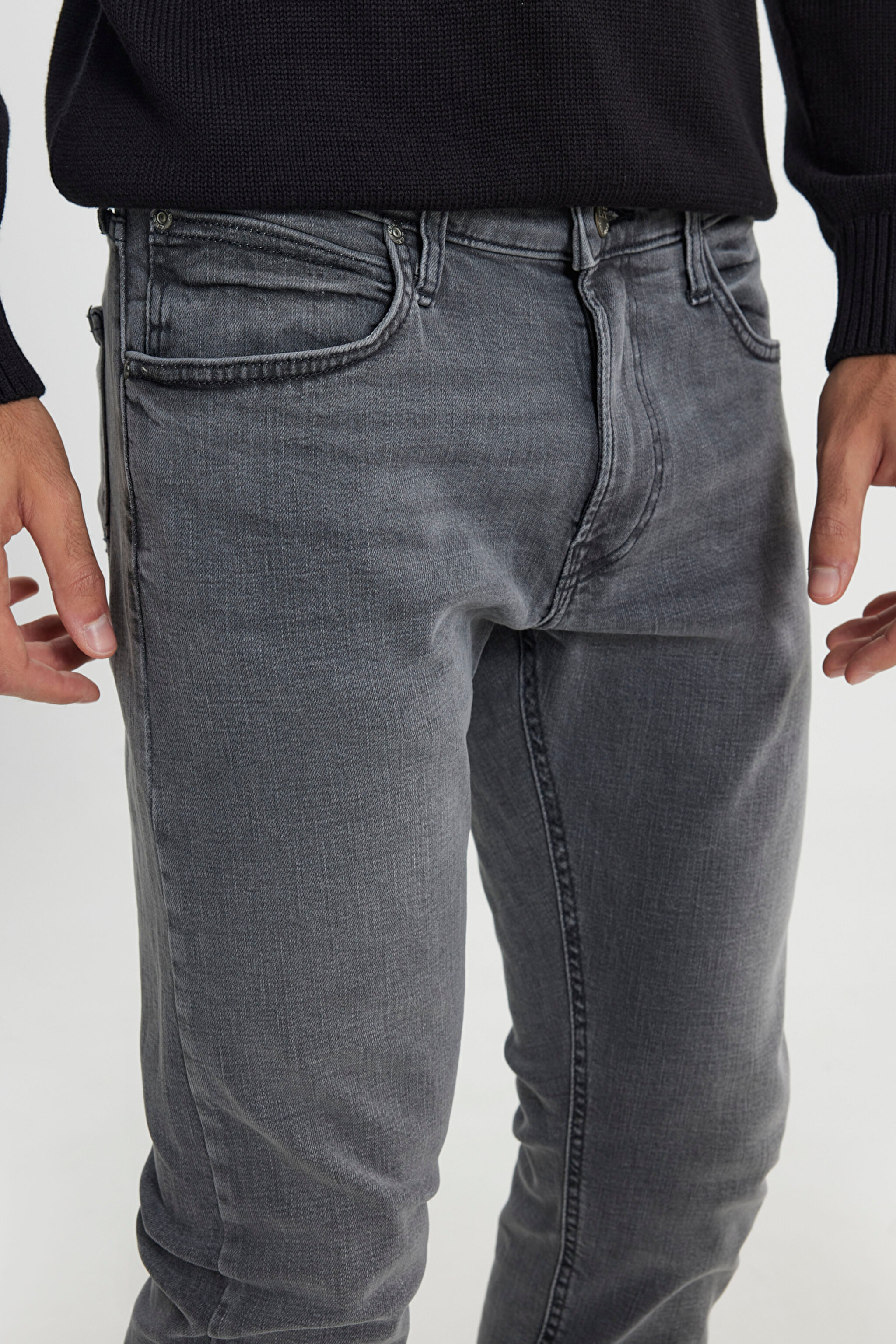 Luke Slim Fit Dar Kesim Normal Bel Esnek Jean Kot Pantolon - Greys End-L719IBB82 (görsel 6)